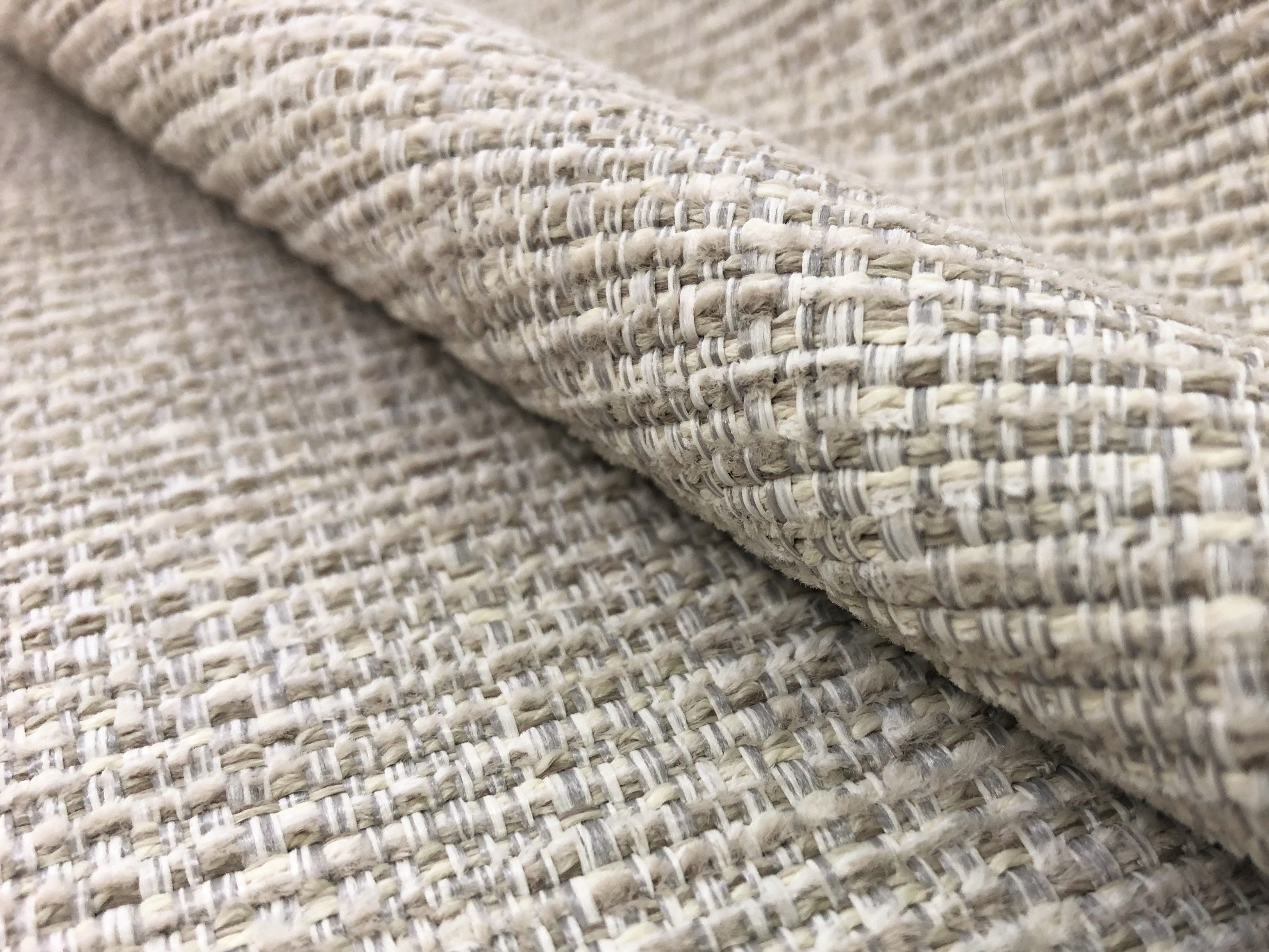 Designer Woven Beige Taupe Textured Tweed Upholstery Fabric