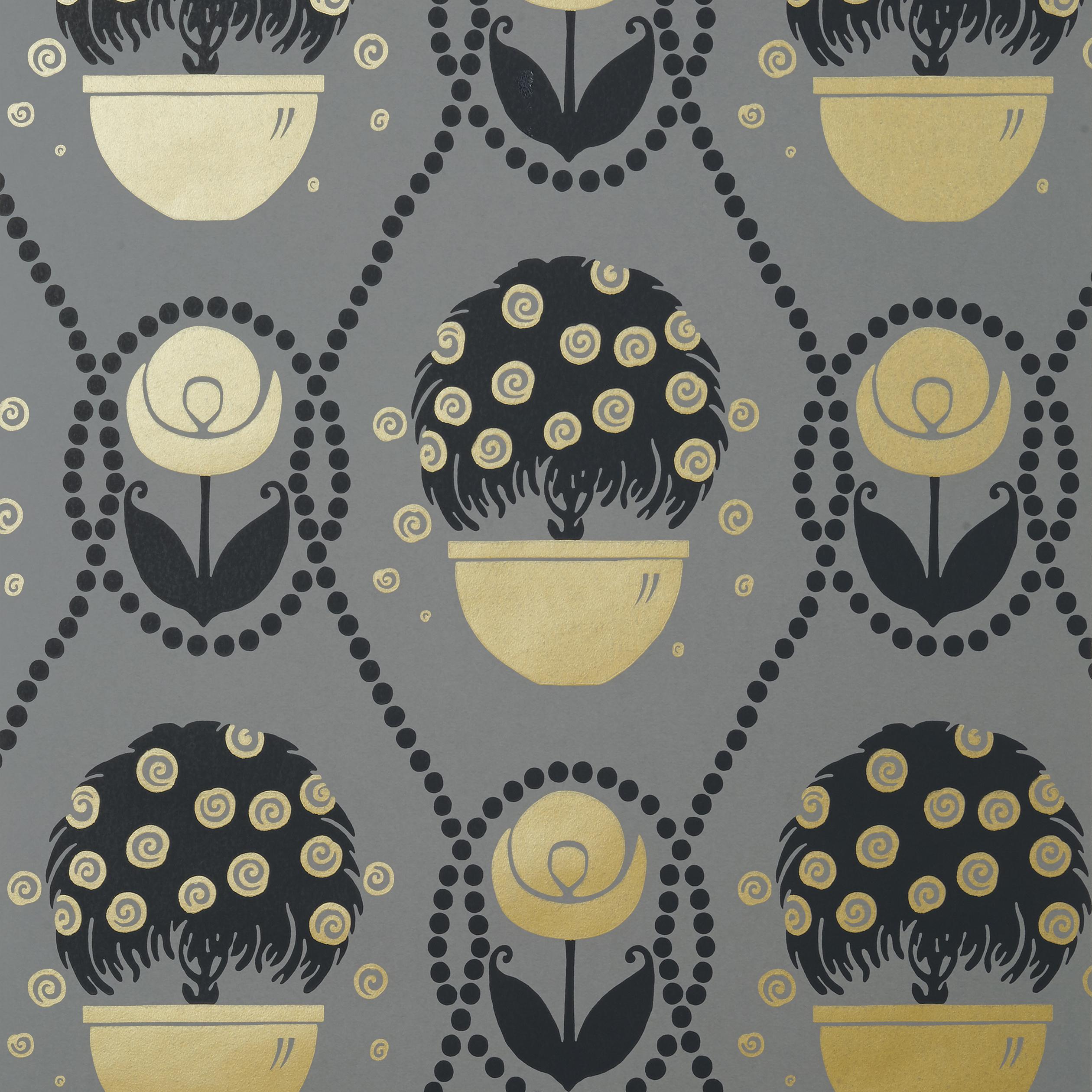 Thibaut Rene Metallic Gold On Charcoal Wallpaper
