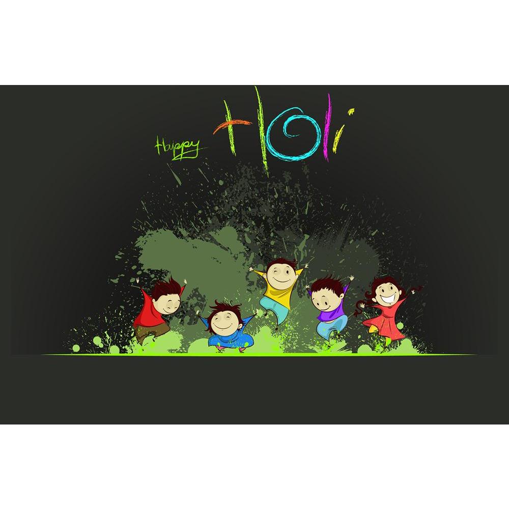 Kids Enjoying Holi Unframed Paper Poster