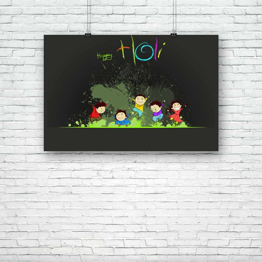 Kids Enjoying Holi Unframed Paper Poster