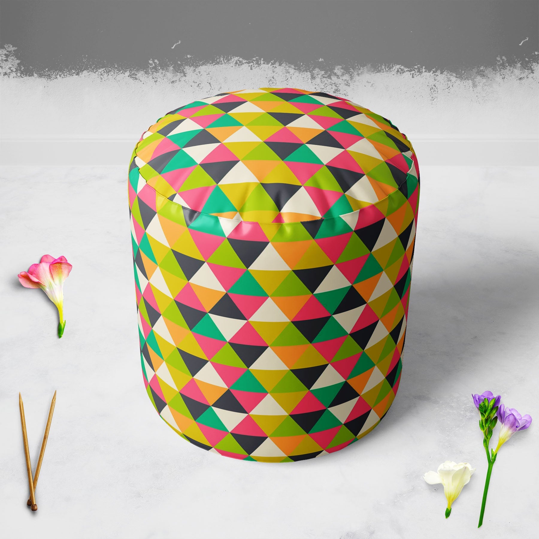 Retro Geometric Footstool Footrest Puffy Pouffe Ottoman Bean Bag | Canvas Fabric