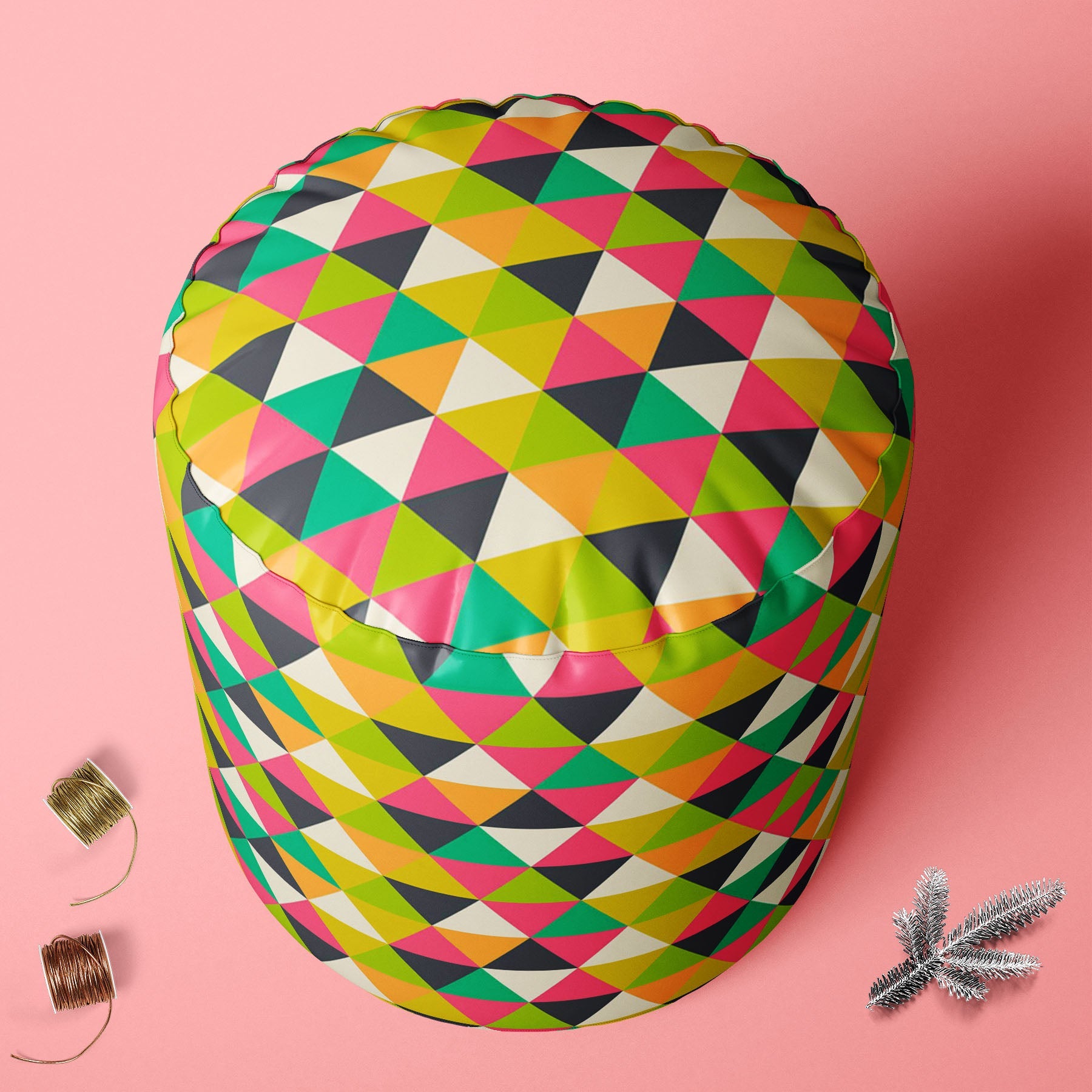Retro Geometric Footstool Footrest Puffy Pouffe Ottoman Bean Bag | Canvas Fabric