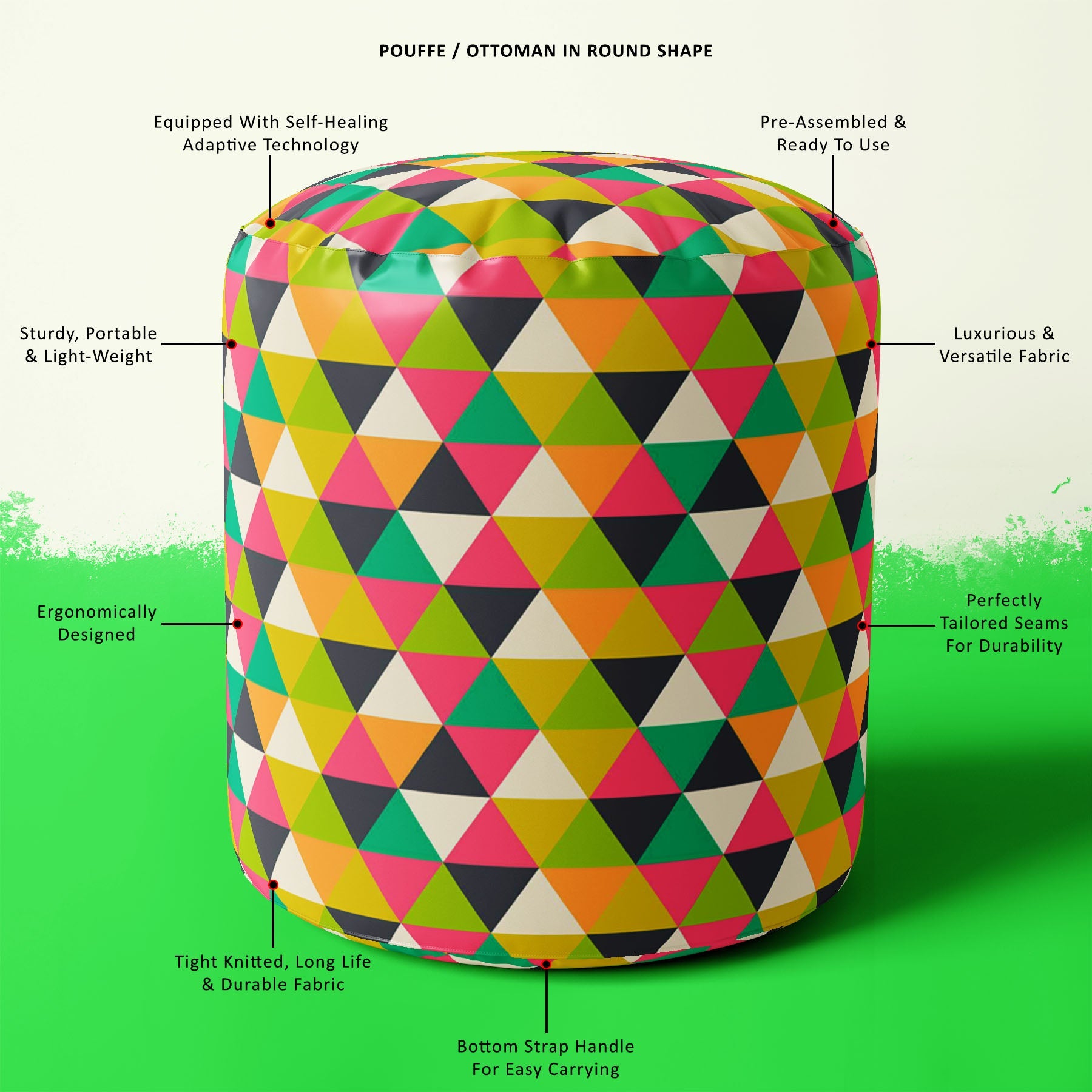 Retro Geometric Footstool Footrest Puffy Pouffe Ottoman Bean Bag | Canvas Fabric