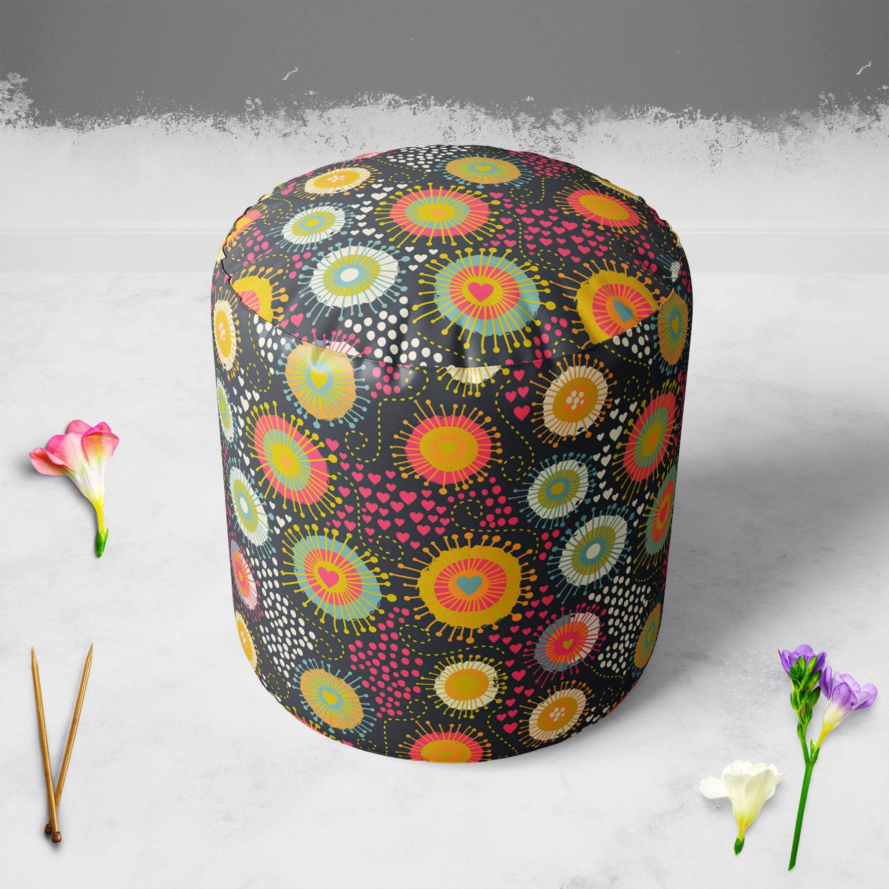 Romantic Texture Footstool Footrest Puffy Pouffe Ottoman Bean Bag | Canvas Fabric