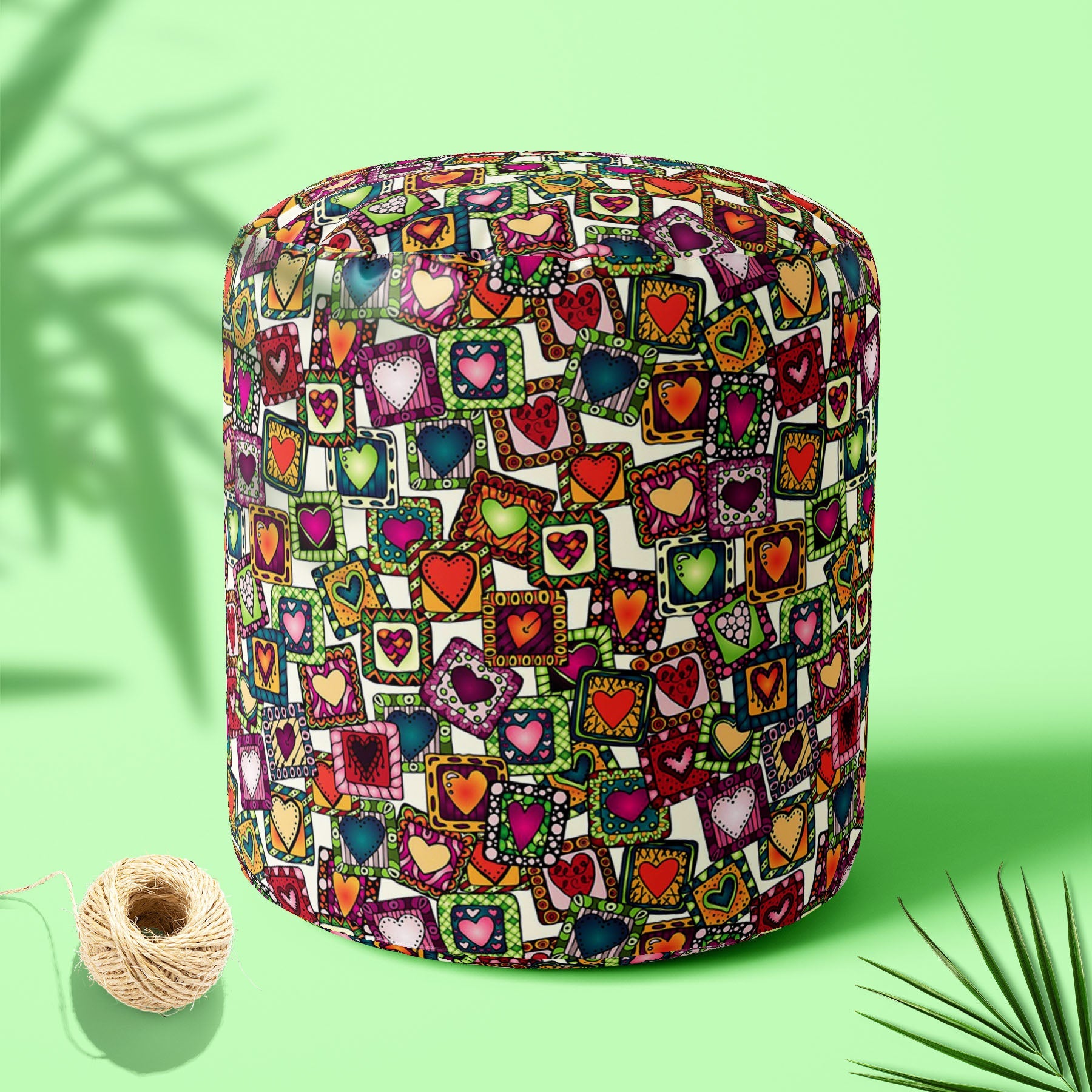 Doodle Hearts D2 Footstool Footrest Puffy Pouffe Ottoman Bean Bag | Canvas Fabric