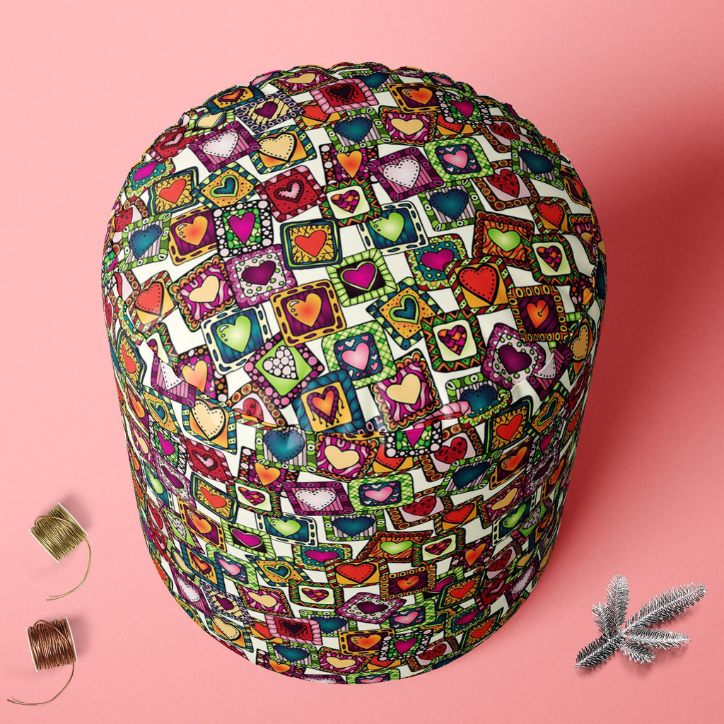 Doodle Hearts D2 Footstool Footrest Puffy Pouffe Ottoman Bean Bag | Canvas Fabric