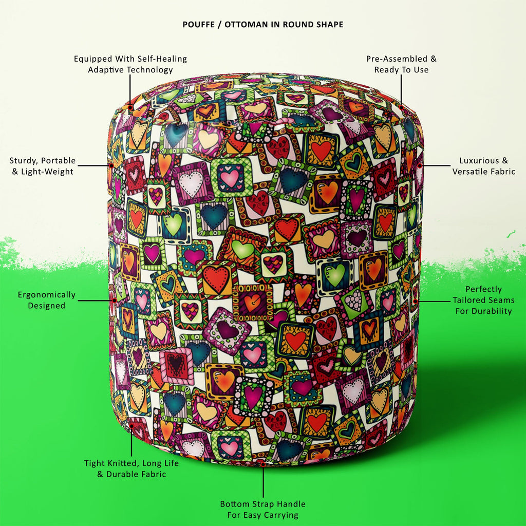 Doodle Hearts D2 Footstool Footrest Puffy Pouffe Ottoman Bean Bag | Canvas Fabric