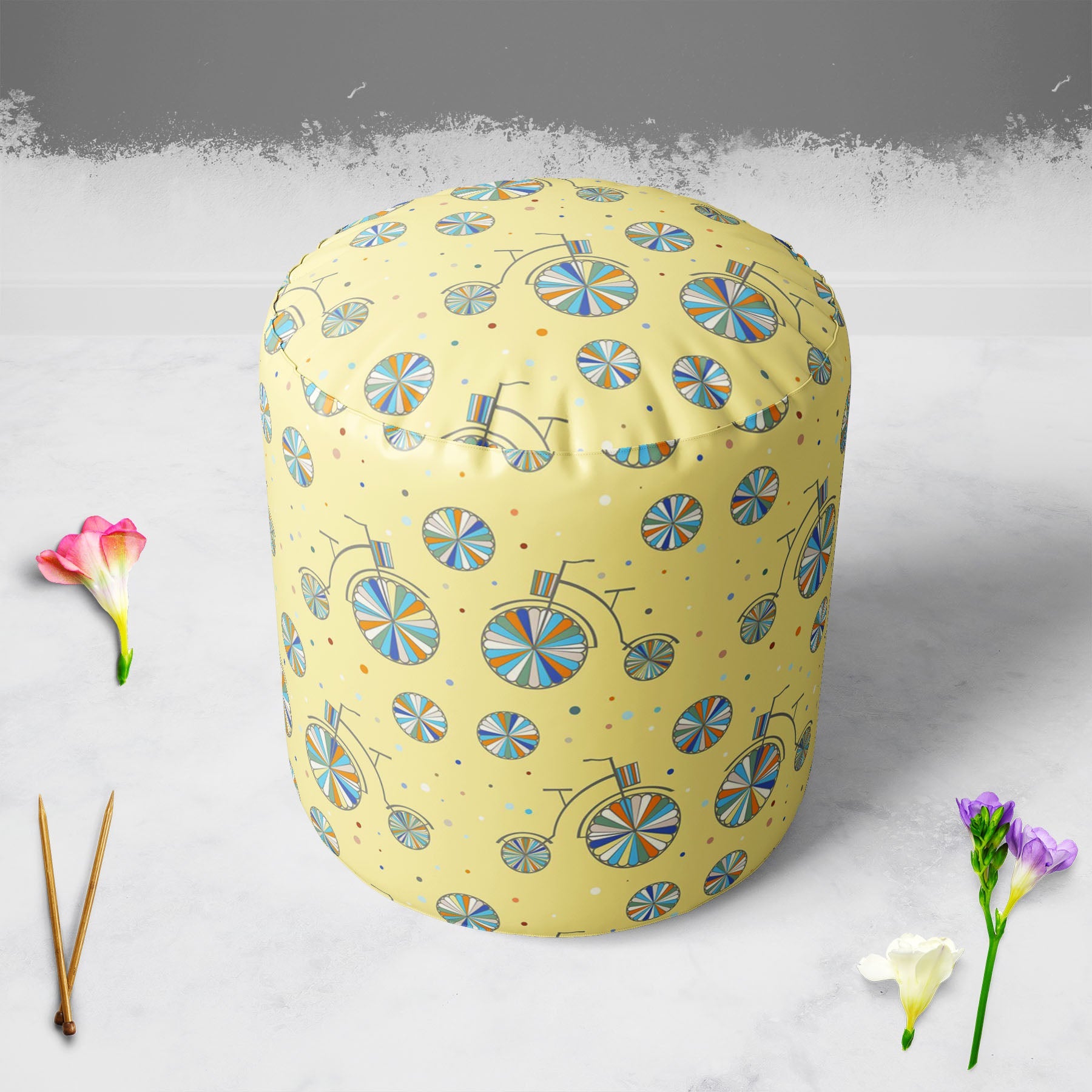 Vintage Bicycle Footstool Footrest Puffy Pouffe Ottoman Bean Bag | Canvas Fabric