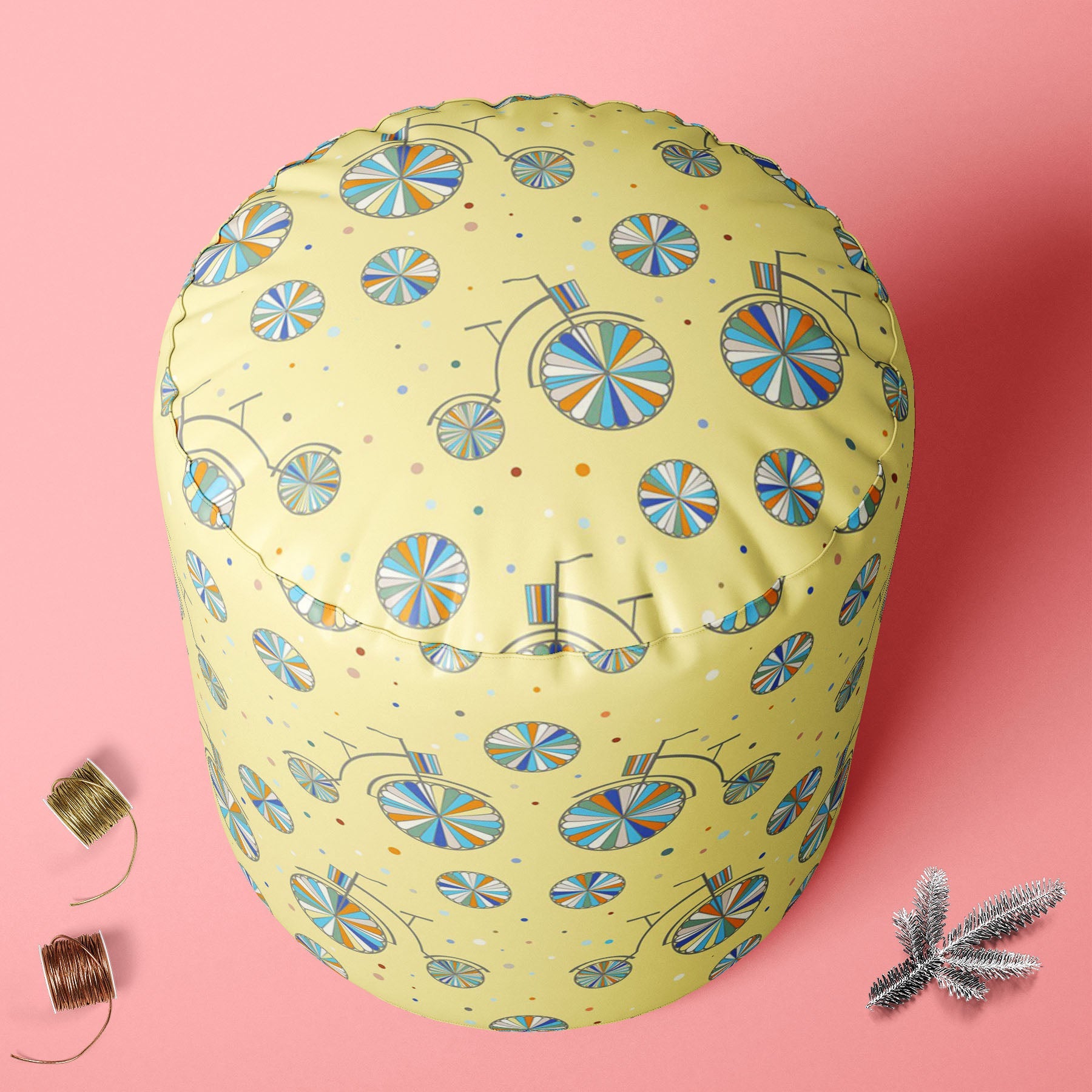 Vintage Bicycle Footstool Footrest Puffy Pouffe Ottoman Bean Bag | Canvas Fabric