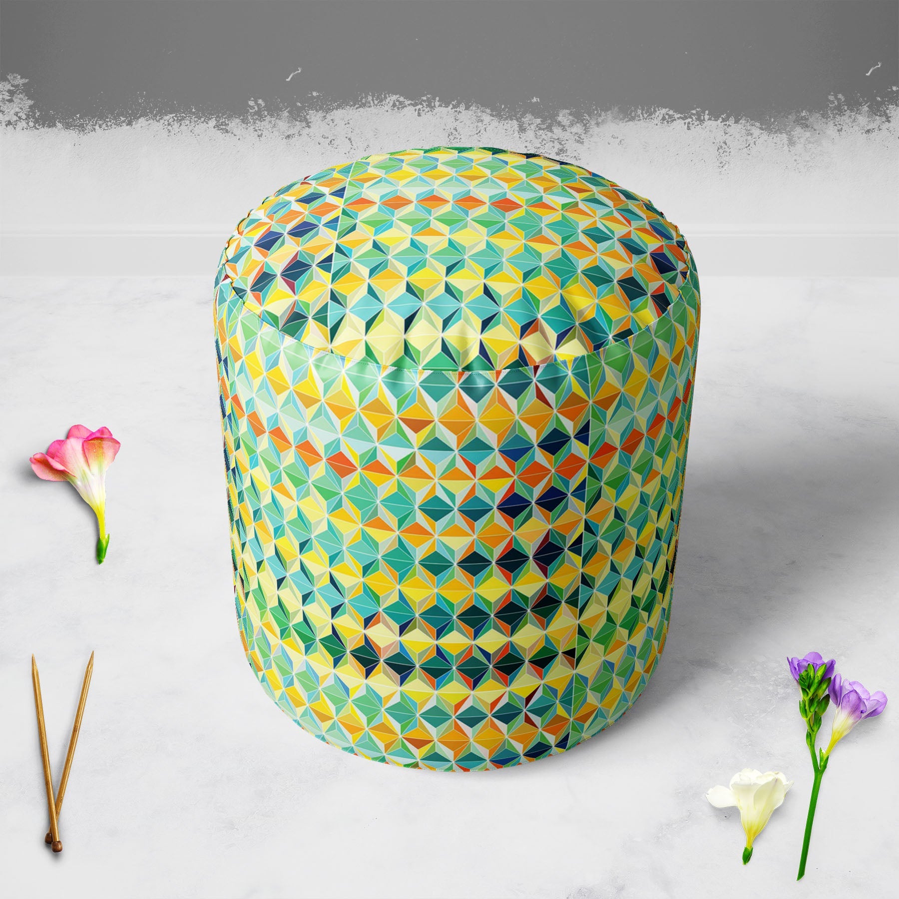 Funky Triangle Footstool Footrest Puffy Pouffe Ottoman Bean Bag | Canvas Fabric