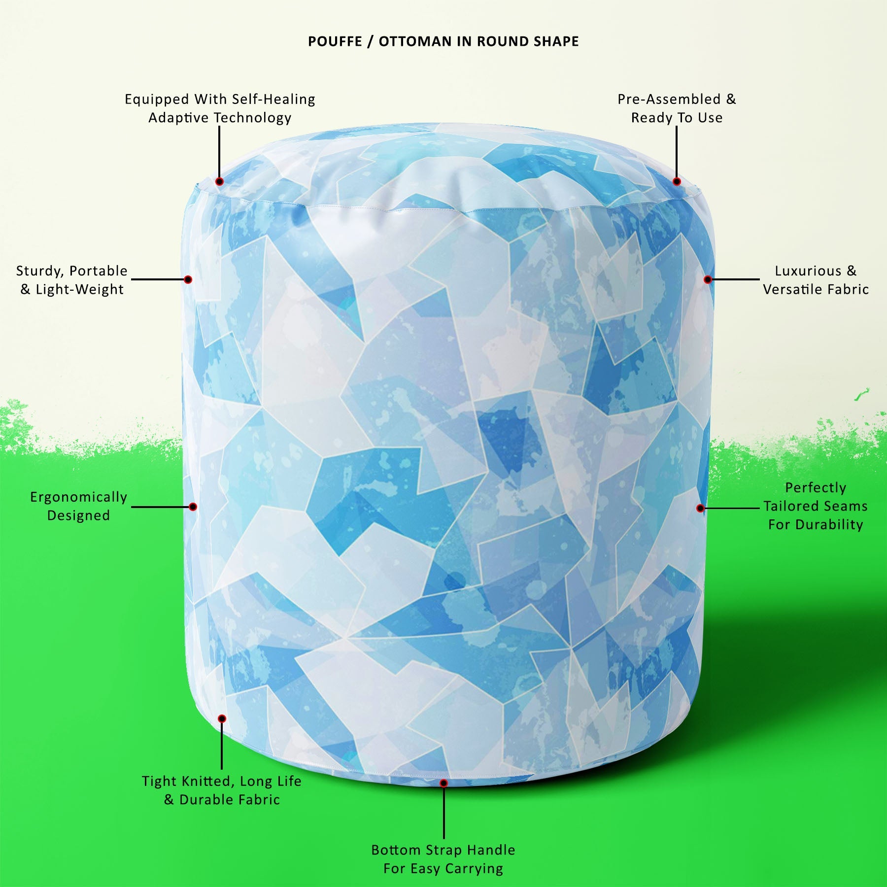 Ice Style D1 Footstool Footrest Puffy Pouffe Ottoman Bean Bag | Canvas Fabric