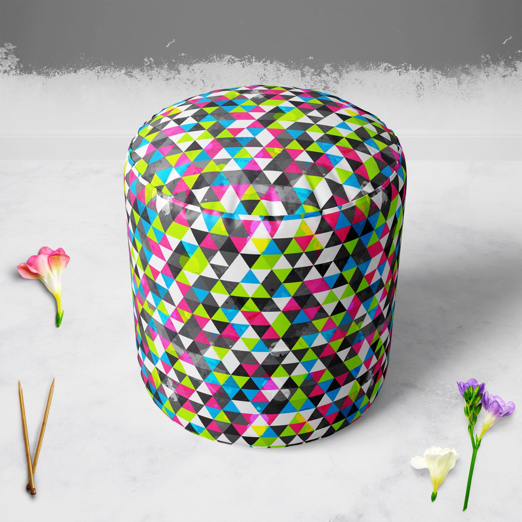 Grunge Triangle D5 Footstool Footrest Puffy Pouffe Ottoman Bean Bag | Canvas Fabric