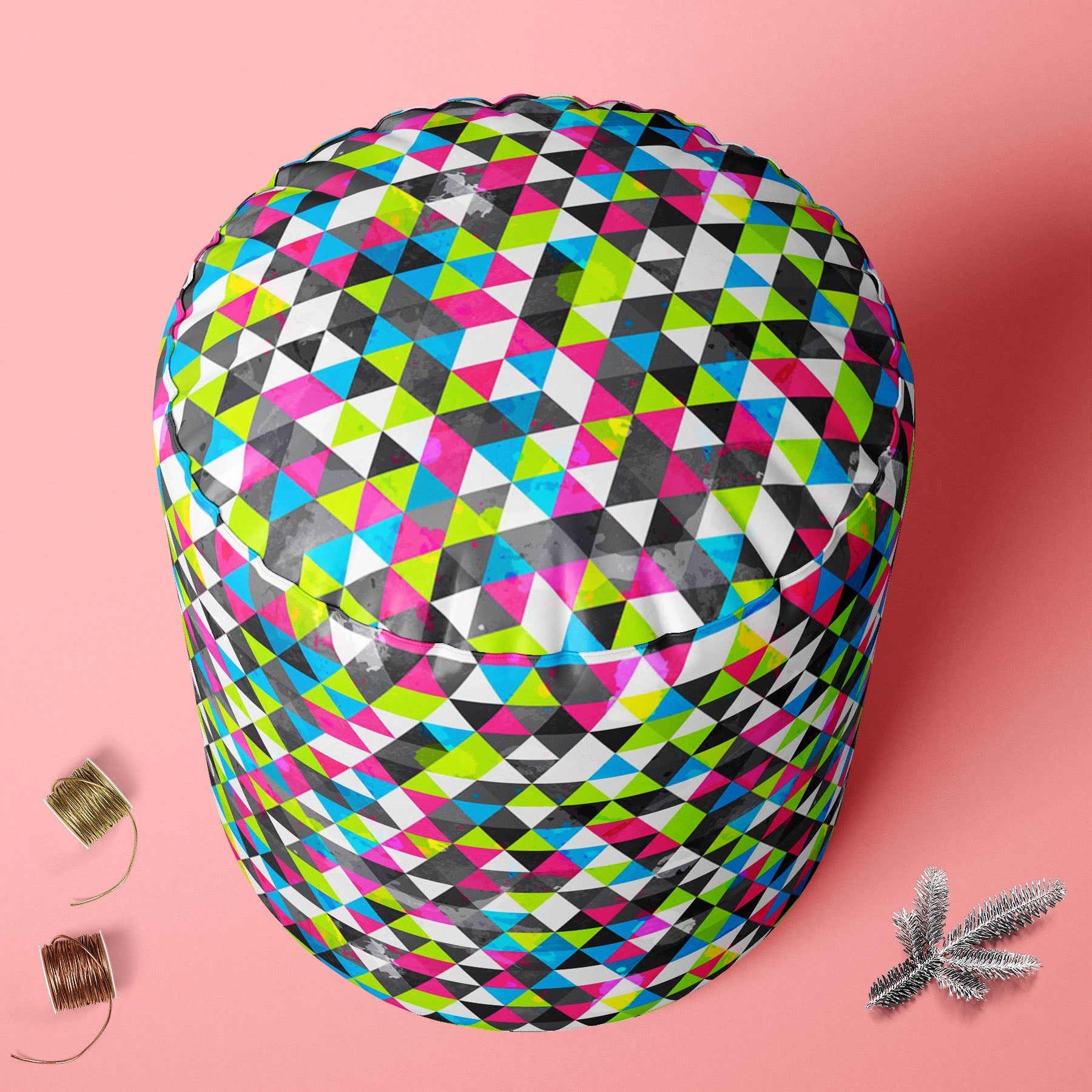 Grunge Triangle D5 Footstool Footrest Puffy Pouffe Ottoman Bean Bag | Canvas Fabric