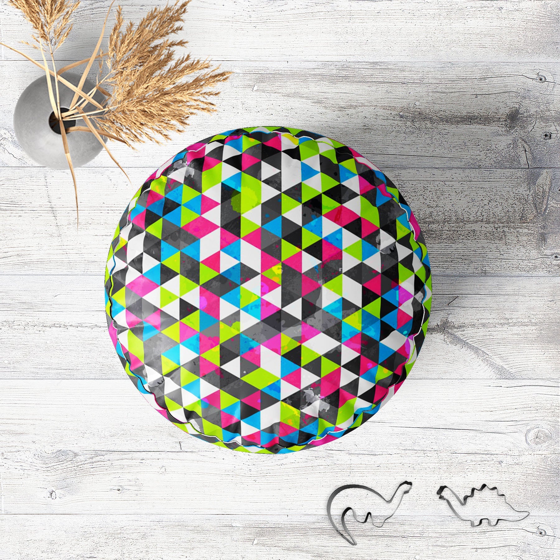 Grunge Triangle D5 Footstool Footrest Puffy Pouffe Ottoman Bean Bag | Canvas Fabric