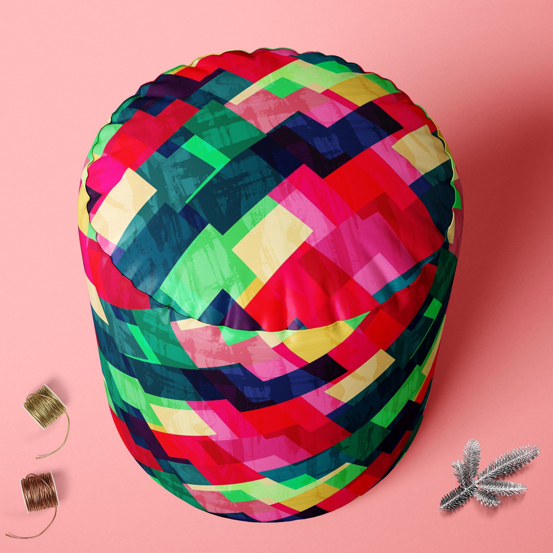 Mosaic D2 Footstool Footrest Puffy Pouffe Ottoman Bean Bag | Canvas Fabric