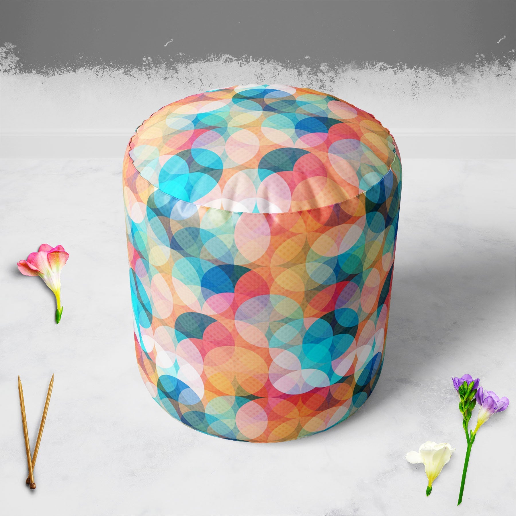 Circles Footstool Footrest Puffy Pouffe Ottoman Bean Bag | Canvas Fabric