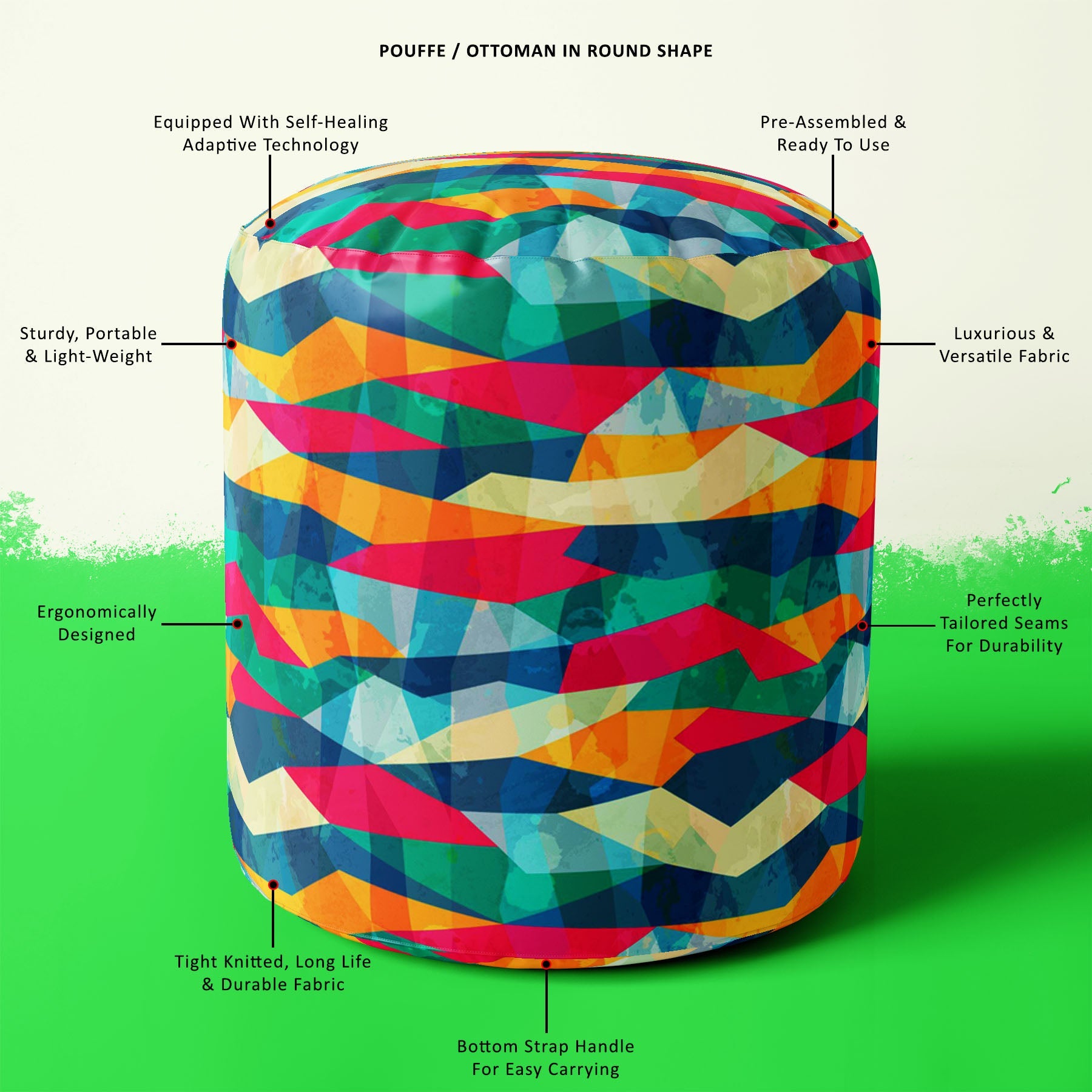 Grunge Mosaic Footstool Footrest Puffy Pouffe Ottoman Bean Bag | Canvas Fabric