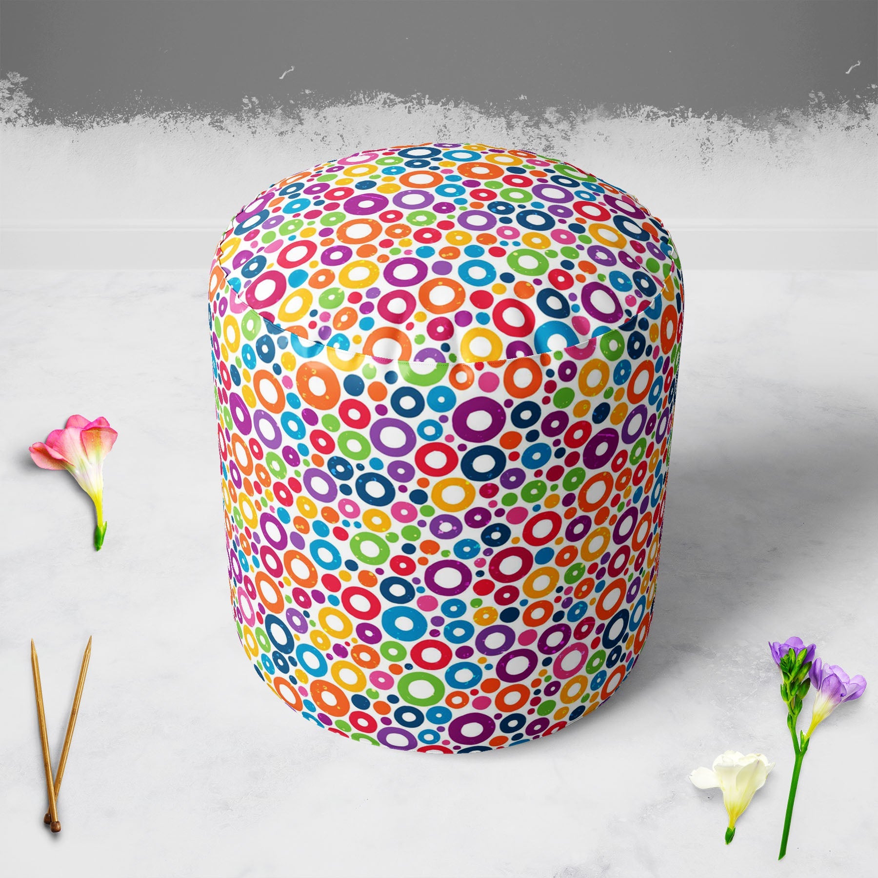 Colorful Circles D1 Footstool Footrest Puffy Pouffe Ottoman Bean Bag | Canvas Fabric
