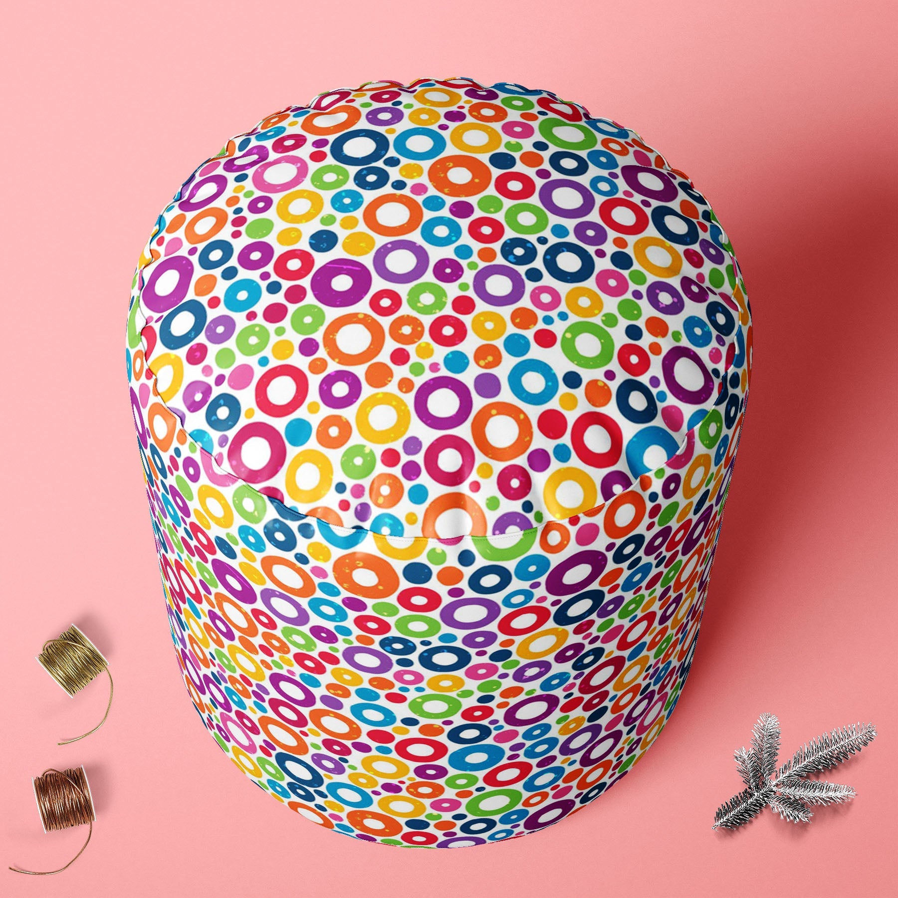 Colorful Circles D1 Footstool Footrest Puffy Pouffe Ottoman Bean Bag | Canvas Fabric