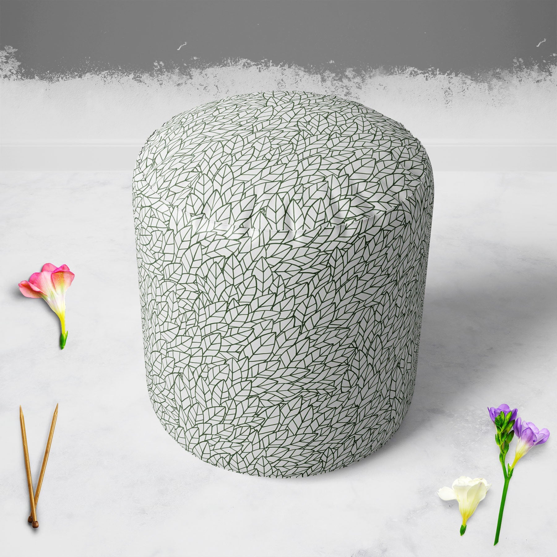 Leafy Leaves Footstool Footrest Puffy Pouffe Ottoman Bean Bag | Canvas Fabric