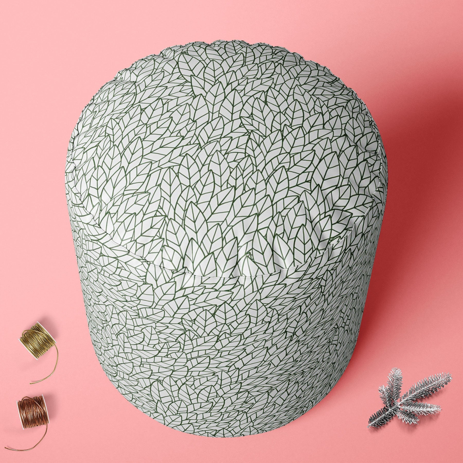 Leafy Leaves Footstool Footrest Puffy Pouffe Ottoman Bean Bag | Canvas Fabric