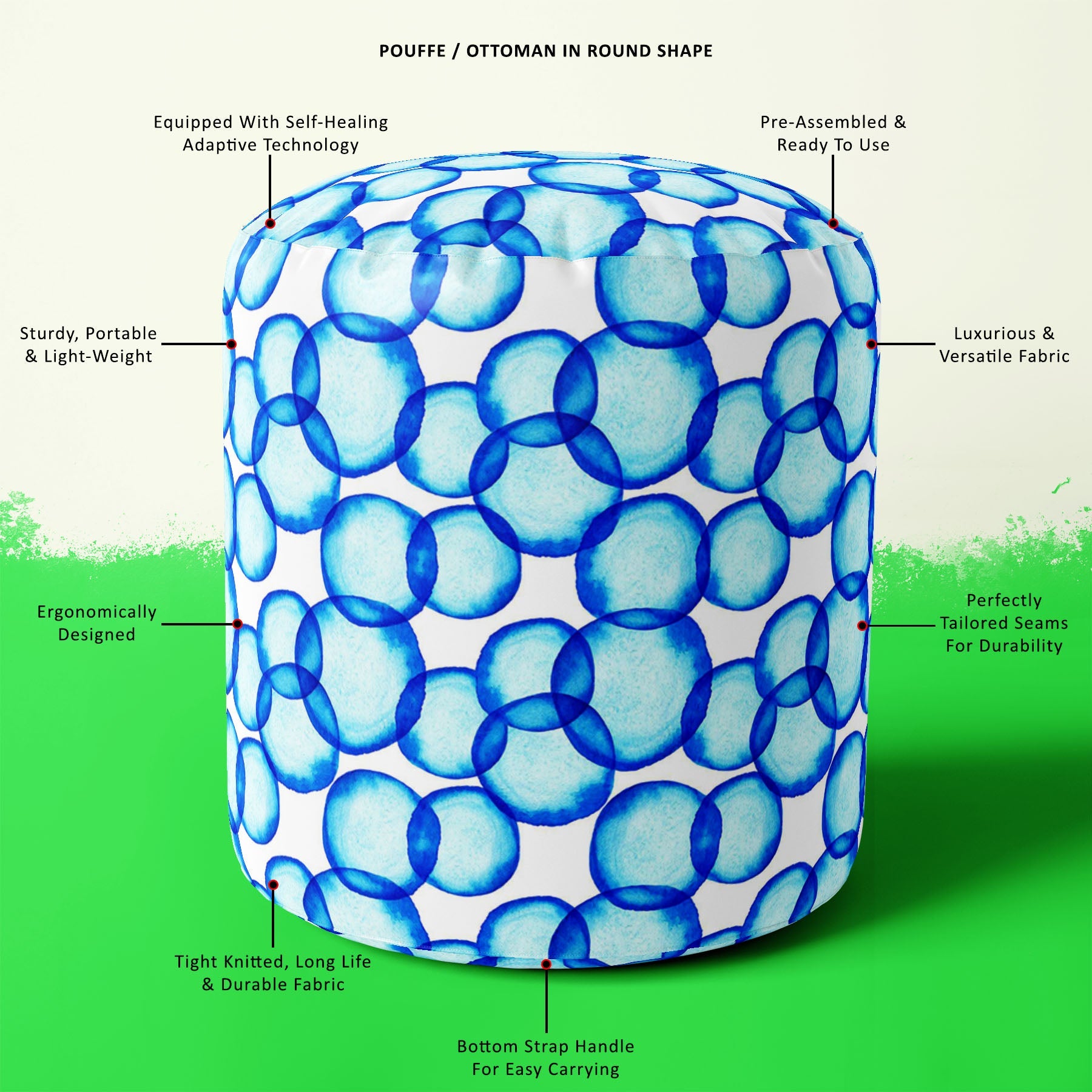 Soap Bubbles D1 Footstool Footrest Puffy Pouffe Ottoman Bean Bag | Canvas Fabric