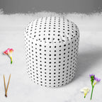 Black Polka Footstool Footrest Puffy Pouffe Ottoman Bean Bag | Canvas Fabric