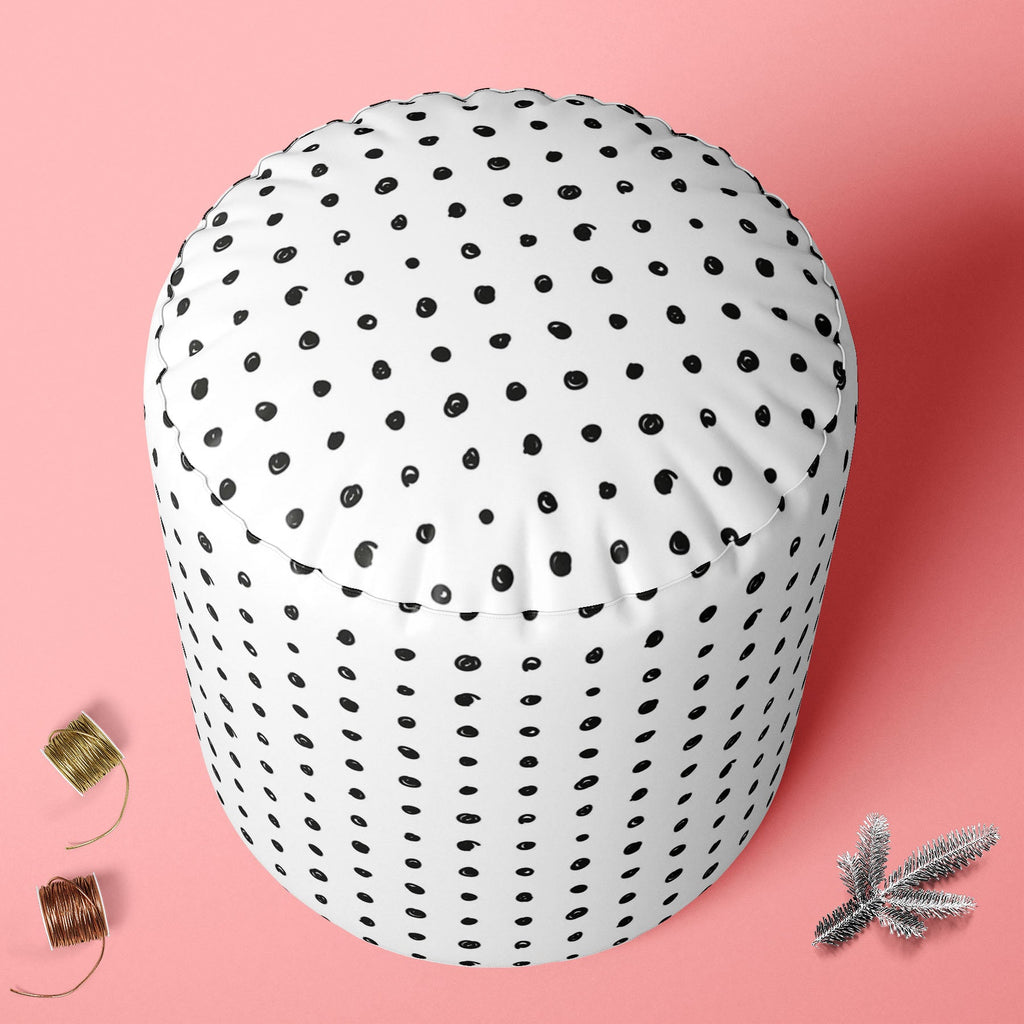Black Polka Footstool Footrest Puffy Pouffe Ottoman Bean Bag | Canvas Fabric