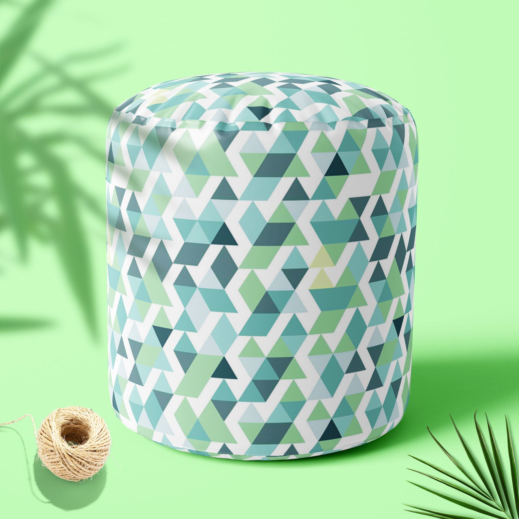 Bright Blue Triangles Footstool Footrest Puffy Pouffe Ottoman Bean Bag | Canvas Fabric