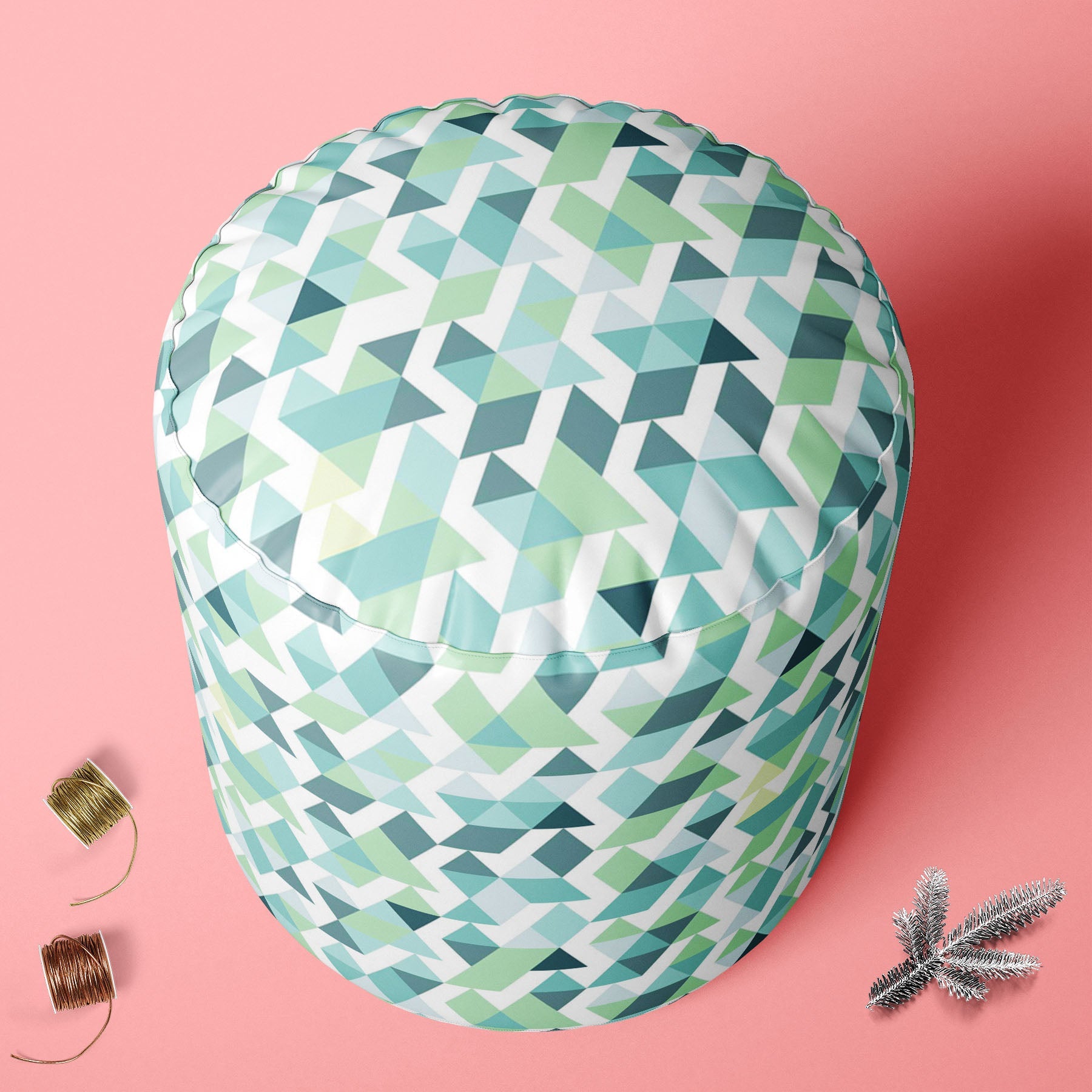 Bright Blue Triangles Footstool Footrest Puffy Pouffe Ottoman Bean Bag | Canvas Fabric