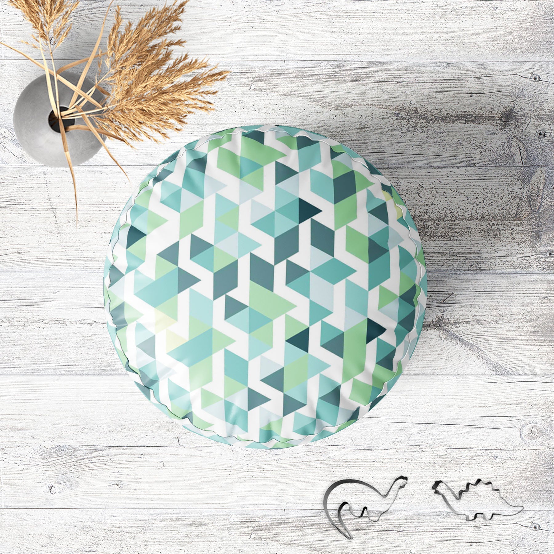 Bright Blue Triangles Footstool Footrest Puffy Pouffe Ottoman Bean Bag | Canvas Fabric
