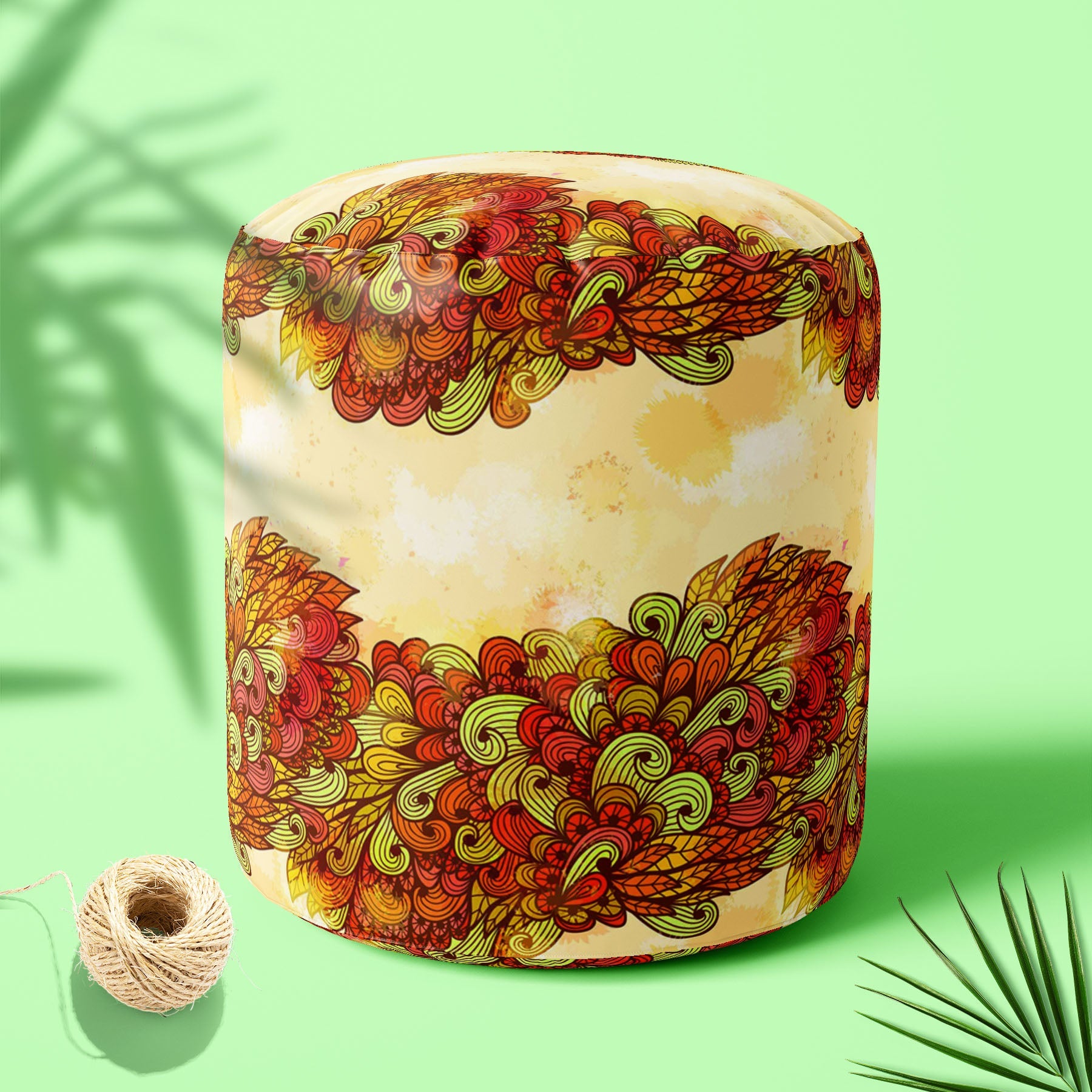 Hand Art Vintage Footstool Footrest Puffy Pouffe Ottoman Bean Bag | Canvas Fabric