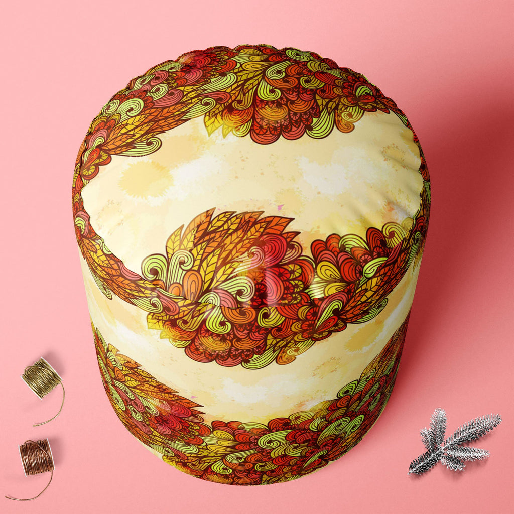 Hand Art Vintage Footstool Footrest Puffy Pouffe Ottoman Bean Bag | Canvas Fabric