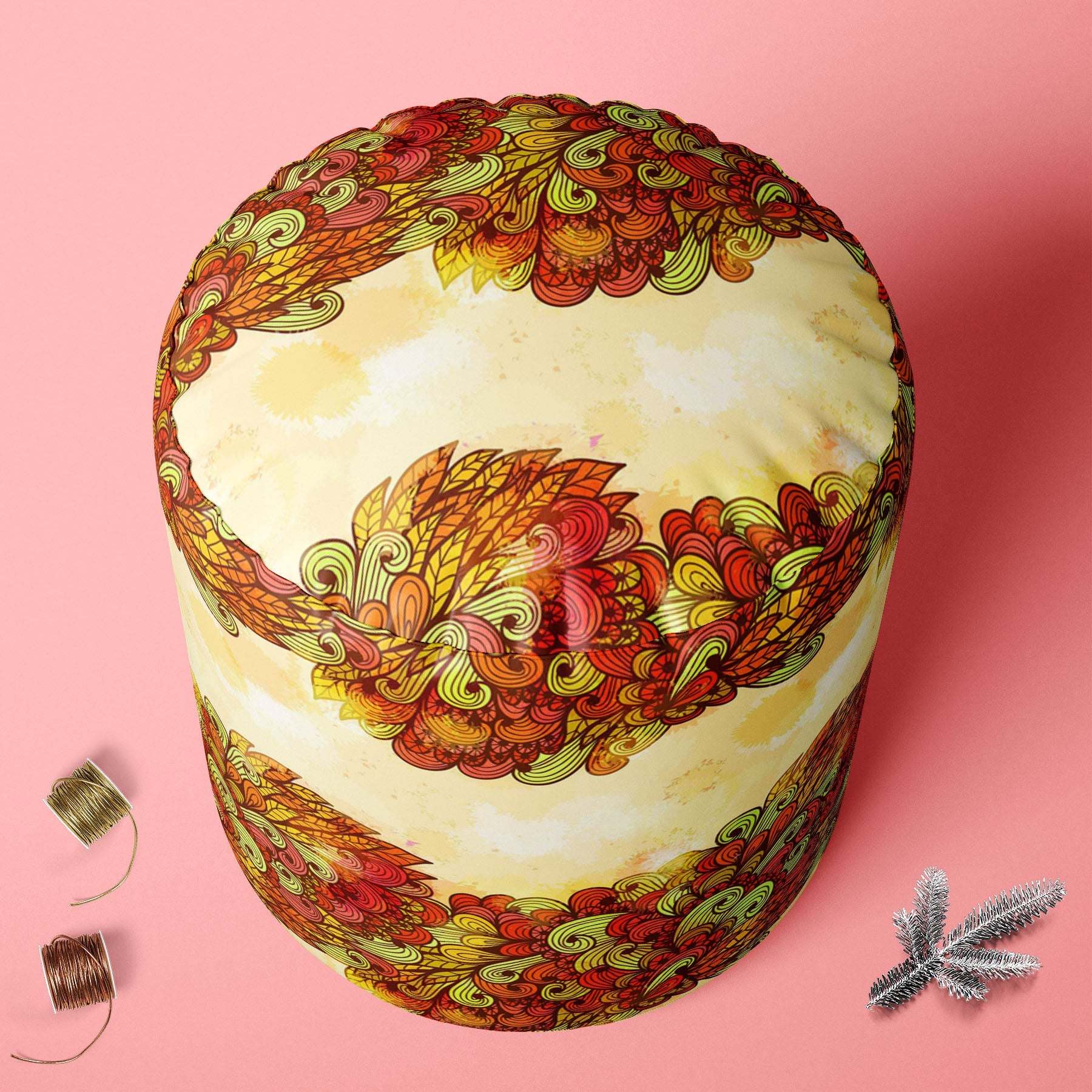 Hand Art Vintage Footstool Footrest Puffy Pouffe Ottoman Bean Bag | Canvas Fabric