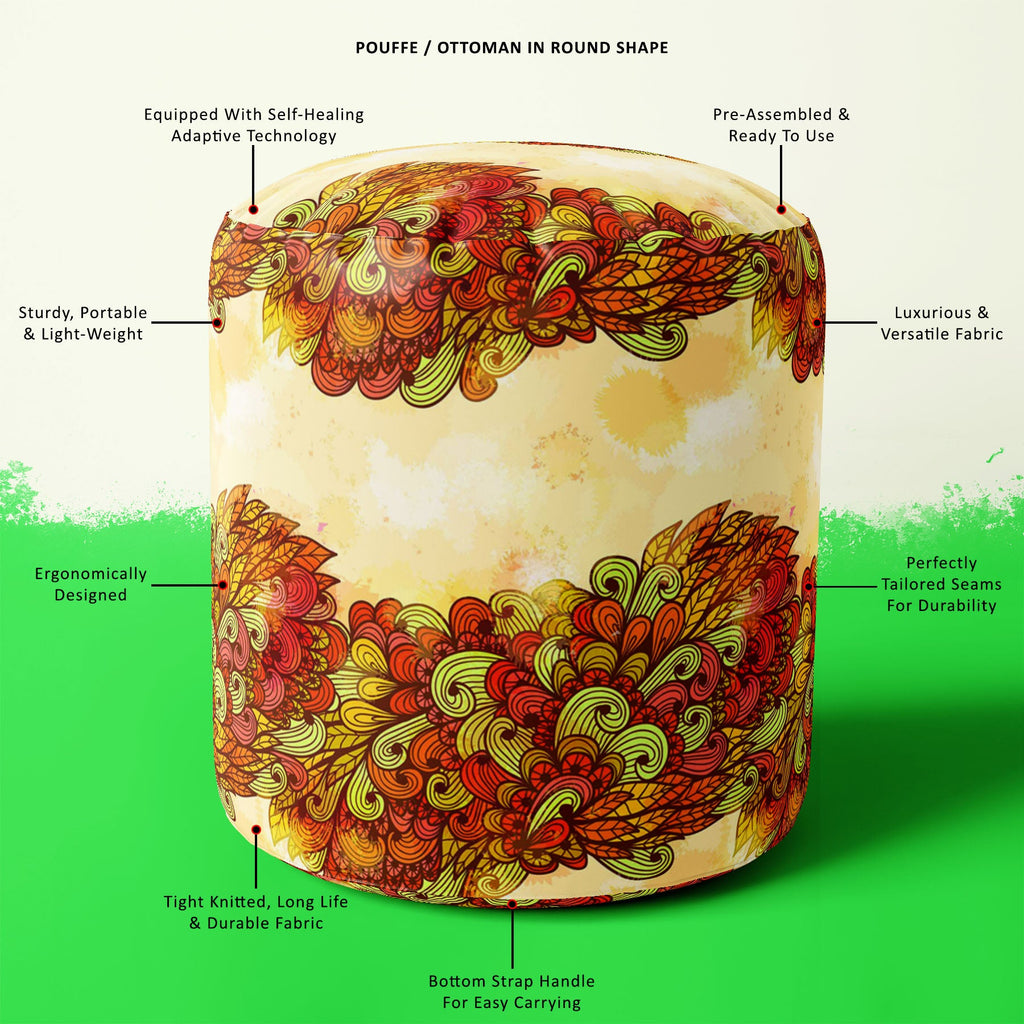 Hand Art Vintage Footstool Footrest Puffy Pouffe Ottoman Bean Bag | Canvas Fabric