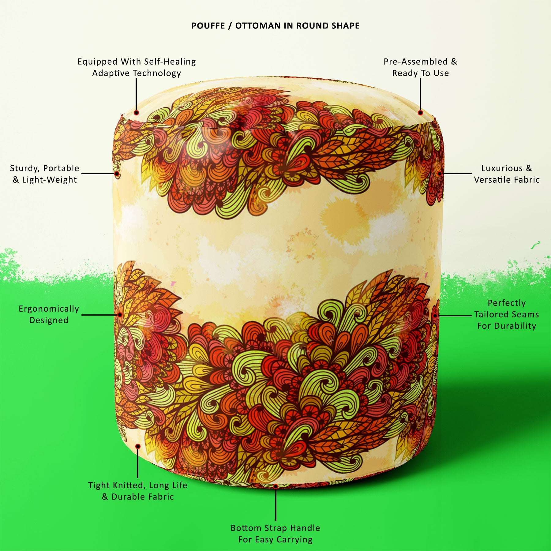 Hand Art Vintage Footstool Footrest Puffy Pouffe Ottoman Bean Bag | Canvas Fabric