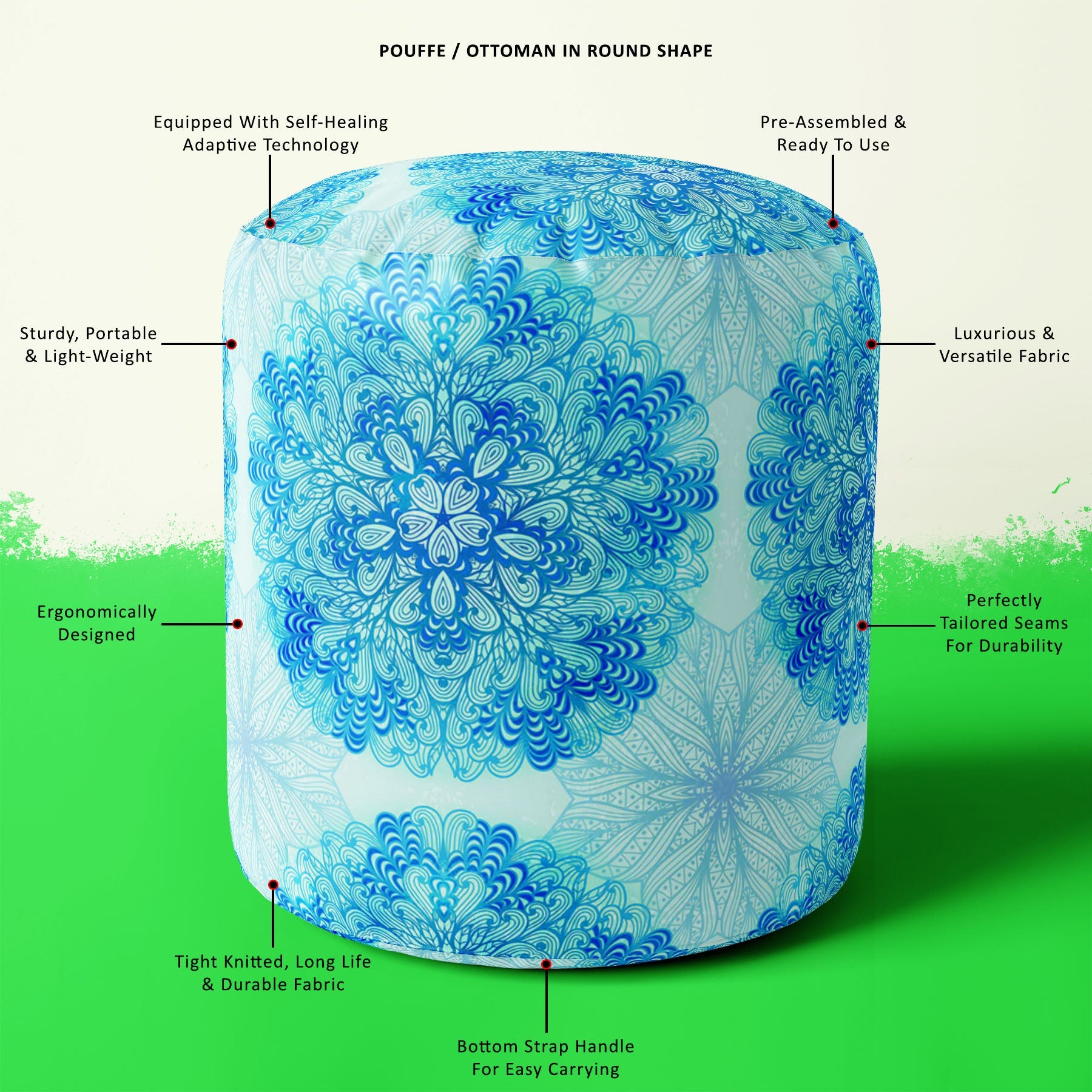 Ethnic Ornament D3 Footstool Footrest Puffy Pouffe Ottoman Bean Bag | Canvas Fabric