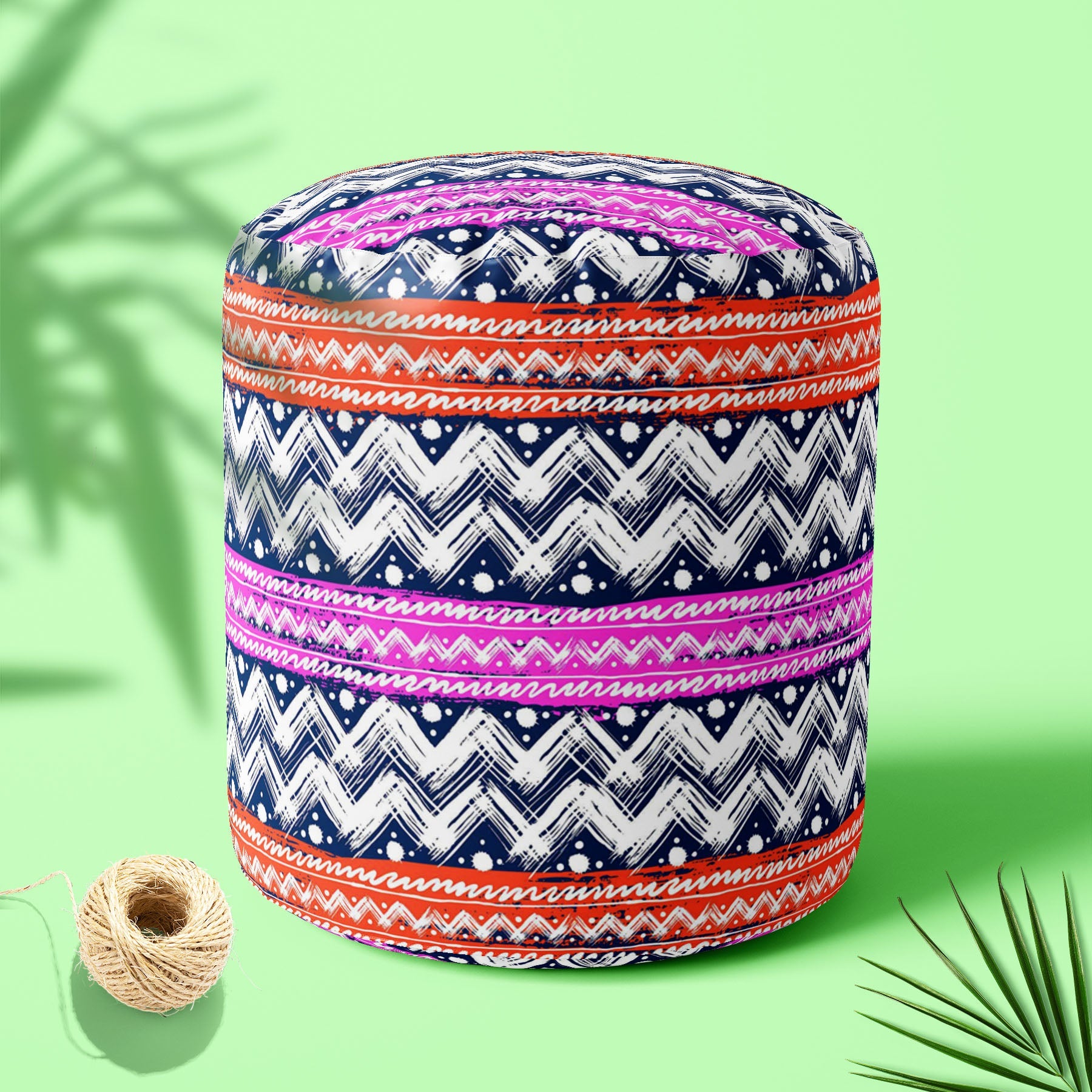 Bold Zigzag Footstool Footrest Puffy Pouffe Ottoman Bean Bag | Canvas Fabric