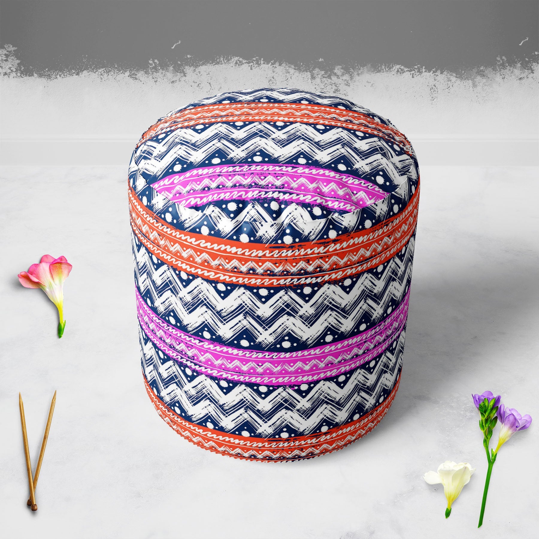 Bold Zigzag Footstool Footrest Puffy Pouffe Ottoman Bean Bag | Canvas Fabric