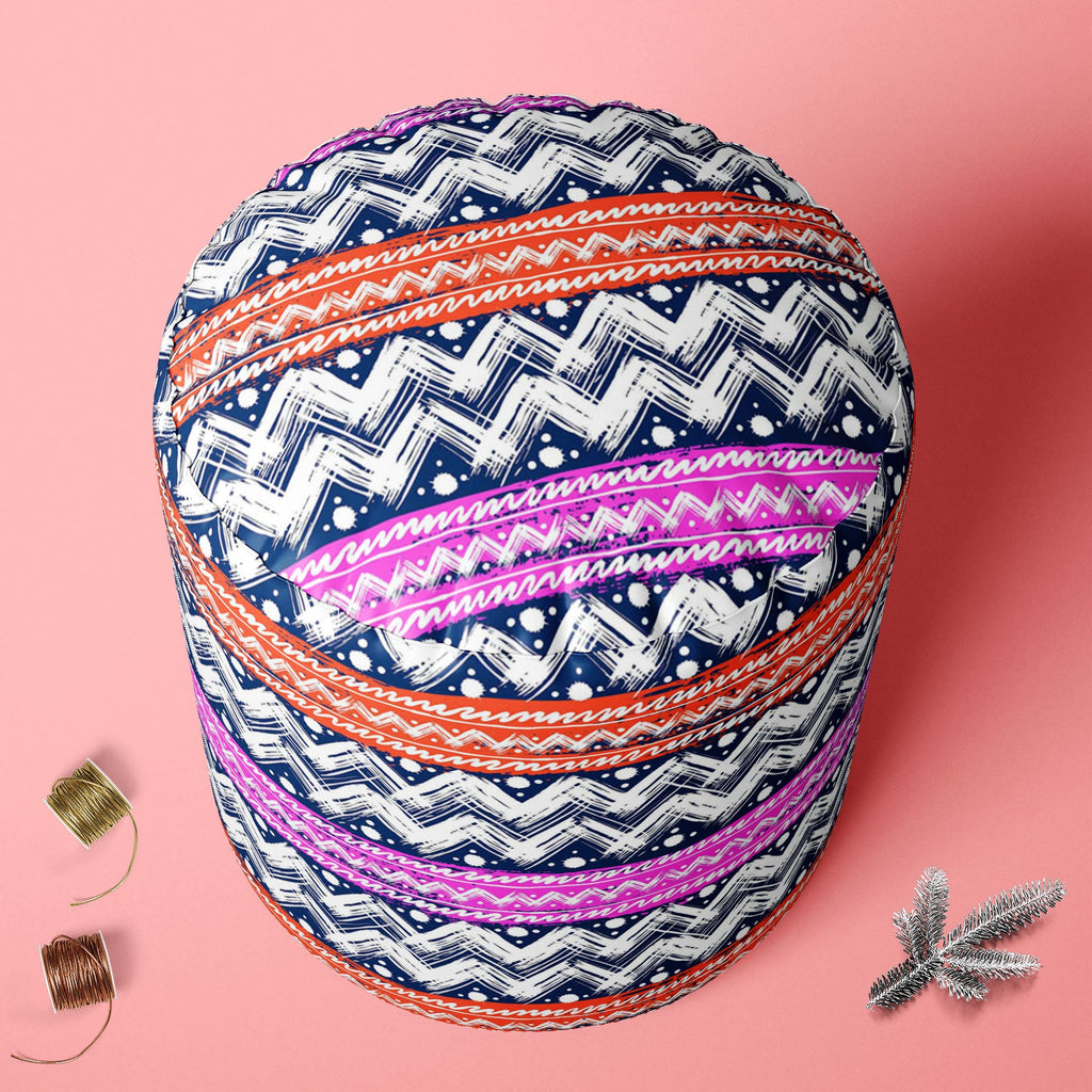 Bold Zigzag Footstool Footrest Puffy Pouffe Ottoman Bean Bag | Canvas Fabric