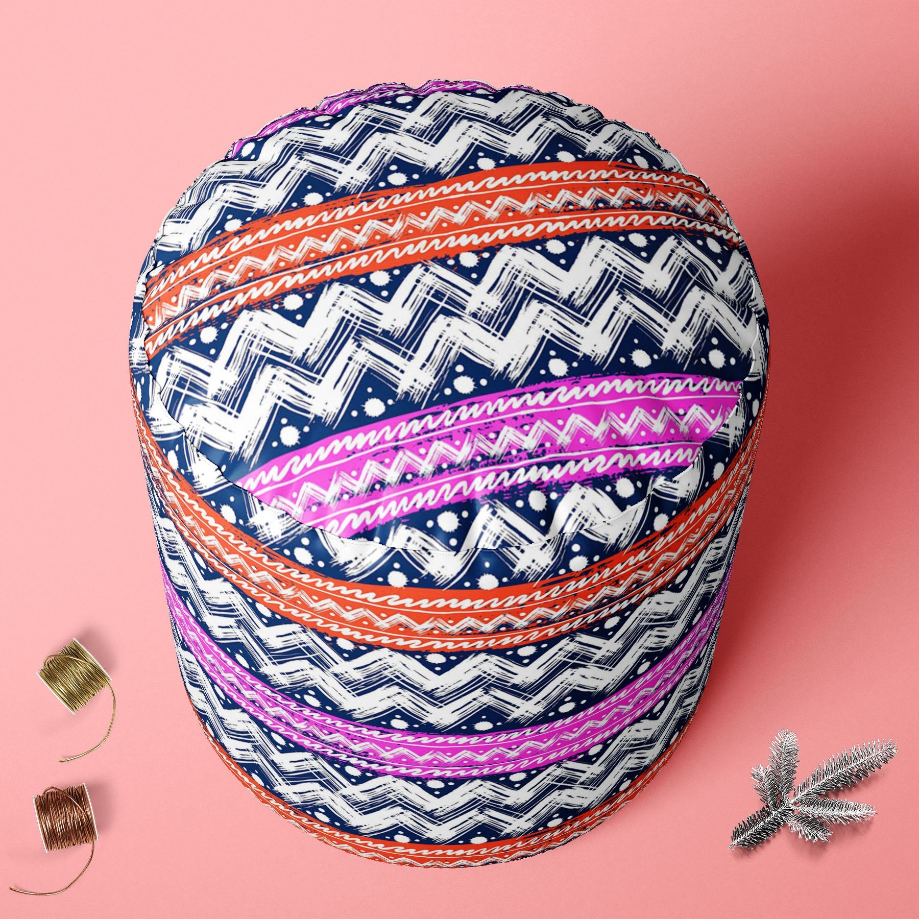 Bold Zigzag Footstool Footrest Puffy Pouffe Ottoman Bean Bag | Canvas Fabric