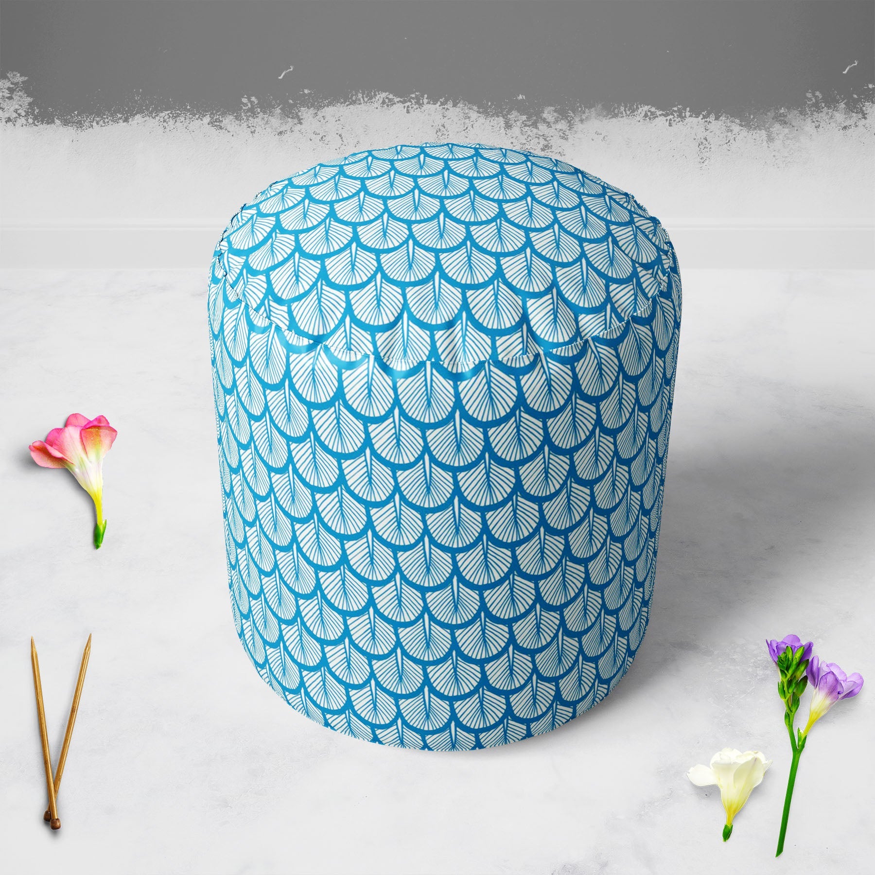 Hand Drawn Feathers Footstool Footrest Puffy Pouffe Ottoman Bean Bag | Canvas Fabric