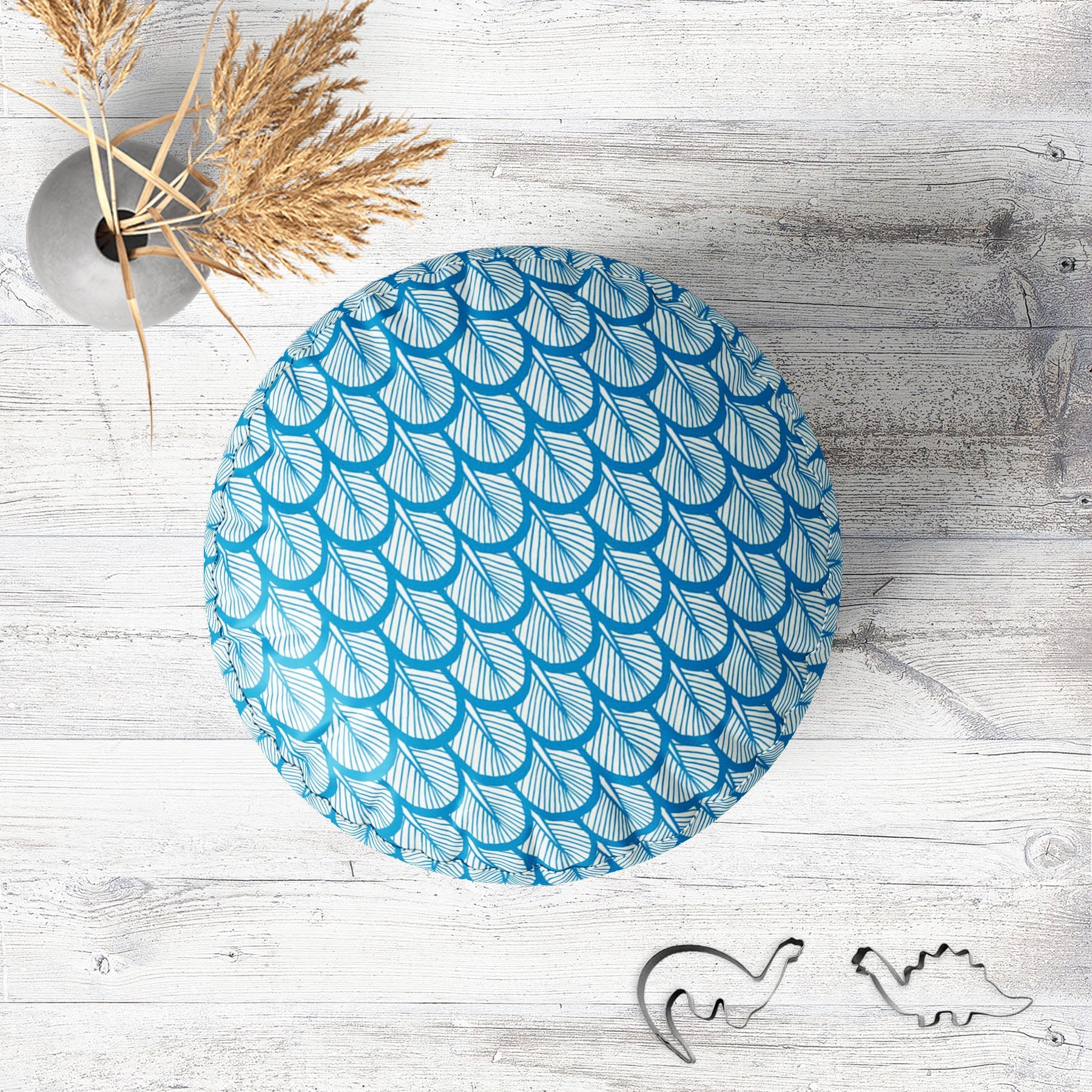 Hand Drawn Feathers Footstool Footrest Puffy Pouffe Ottoman Bean Bag | Canvas Fabric