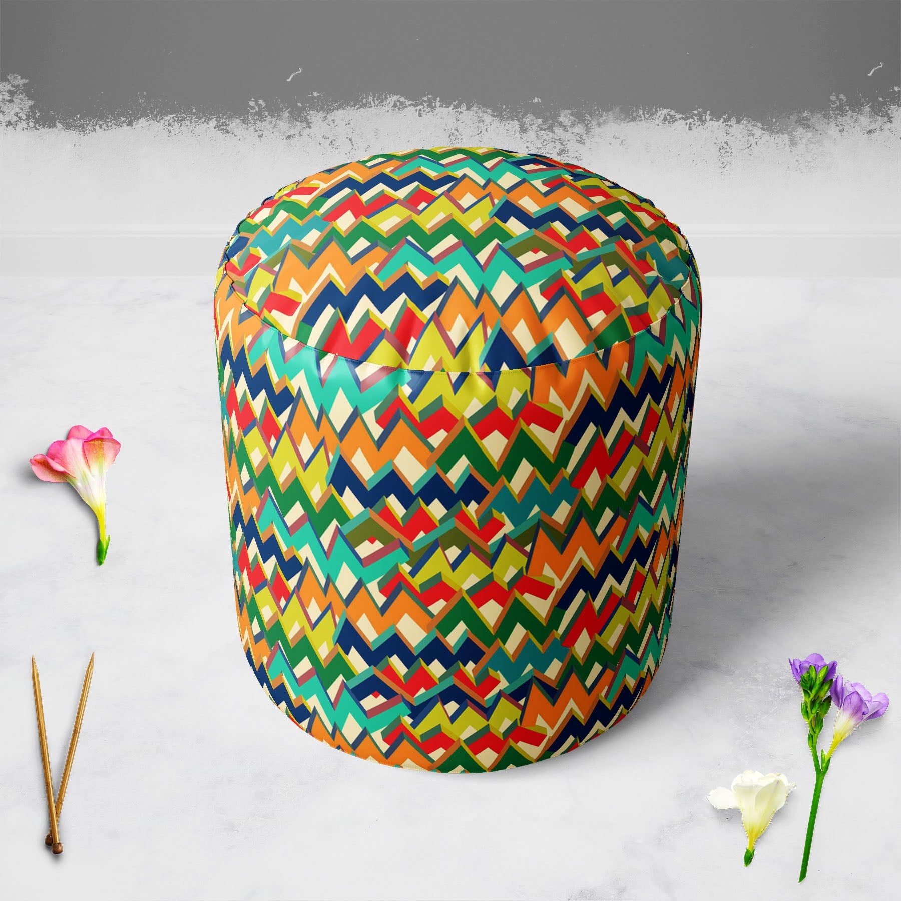 Zigzag Footstool Footrest Puffy Pouffe Ottoman Bean Bag | Canvas Fabric