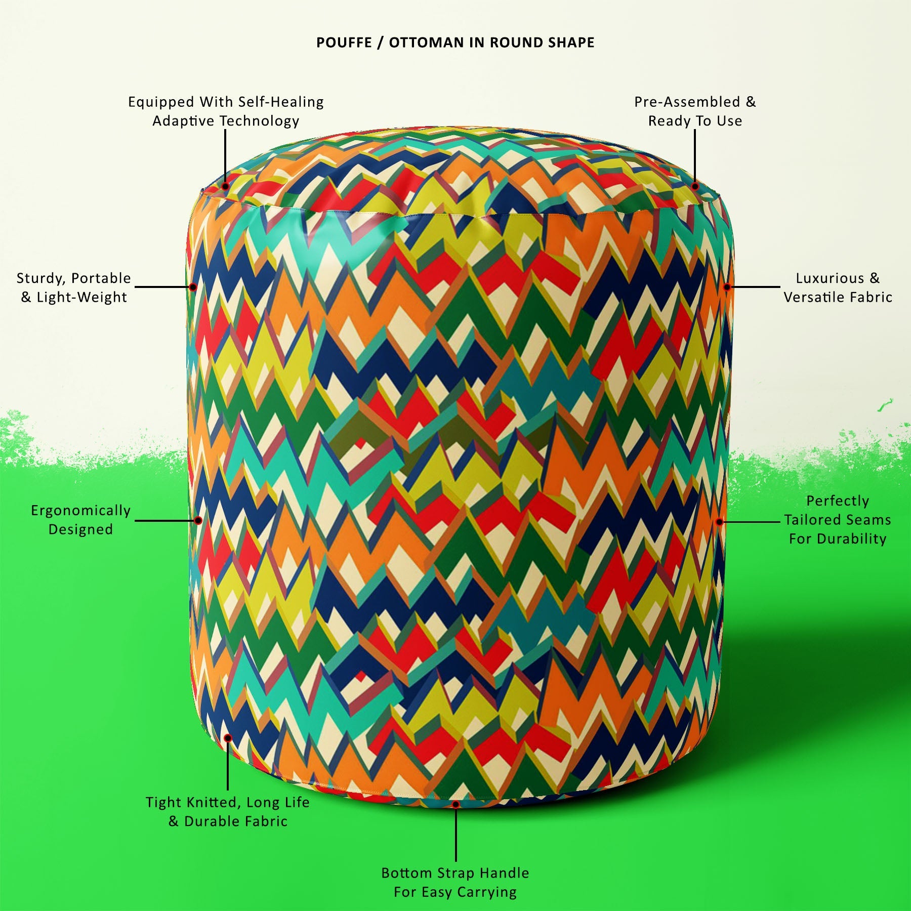 Zigzag Footstool Footrest Puffy Pouffe Ottoman Bean Bag | Canvas Fabric