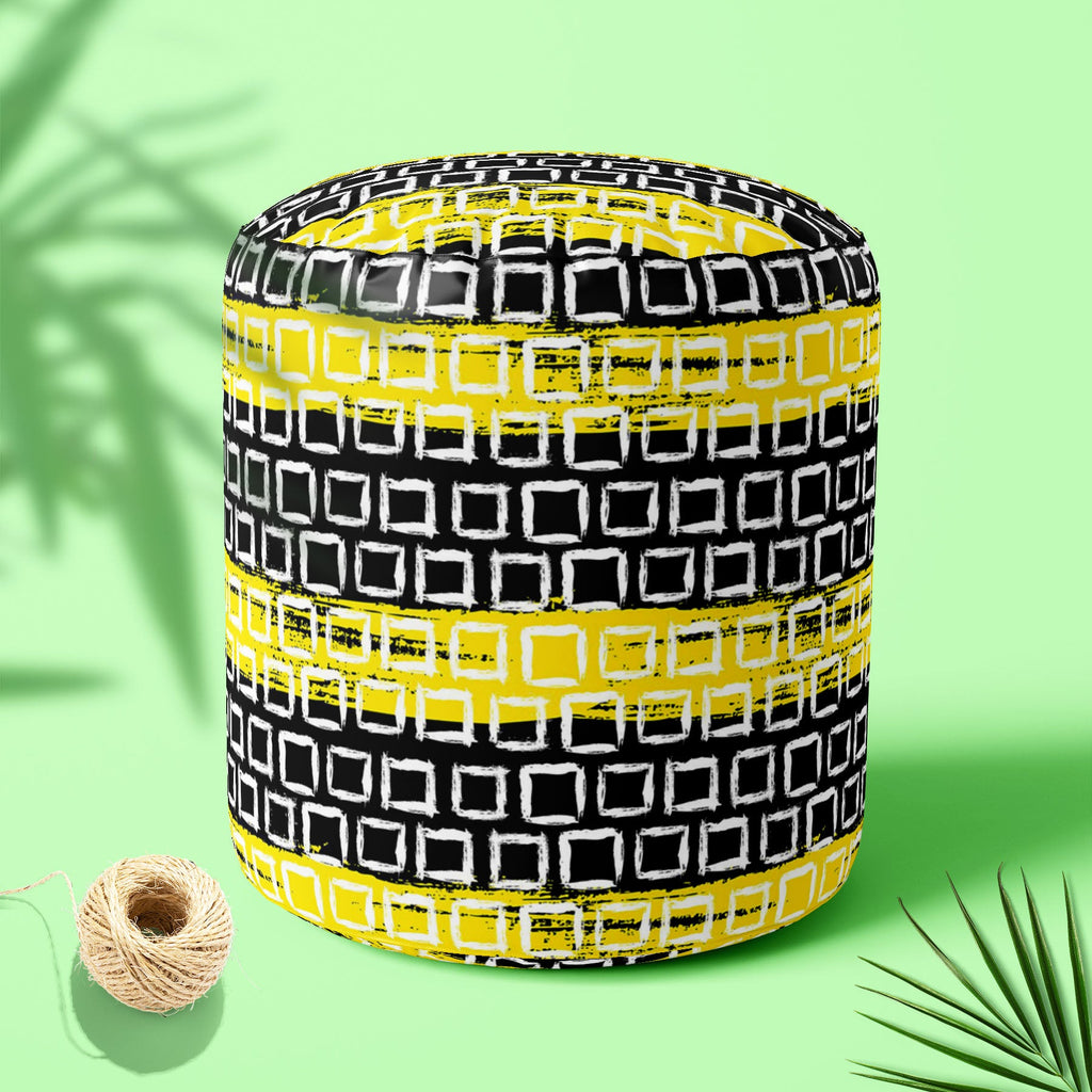 Mixed Geometric Art D1 Footstool Footrest Puffy Pouffe Ottoman Bean Bag | Canvas Fabric