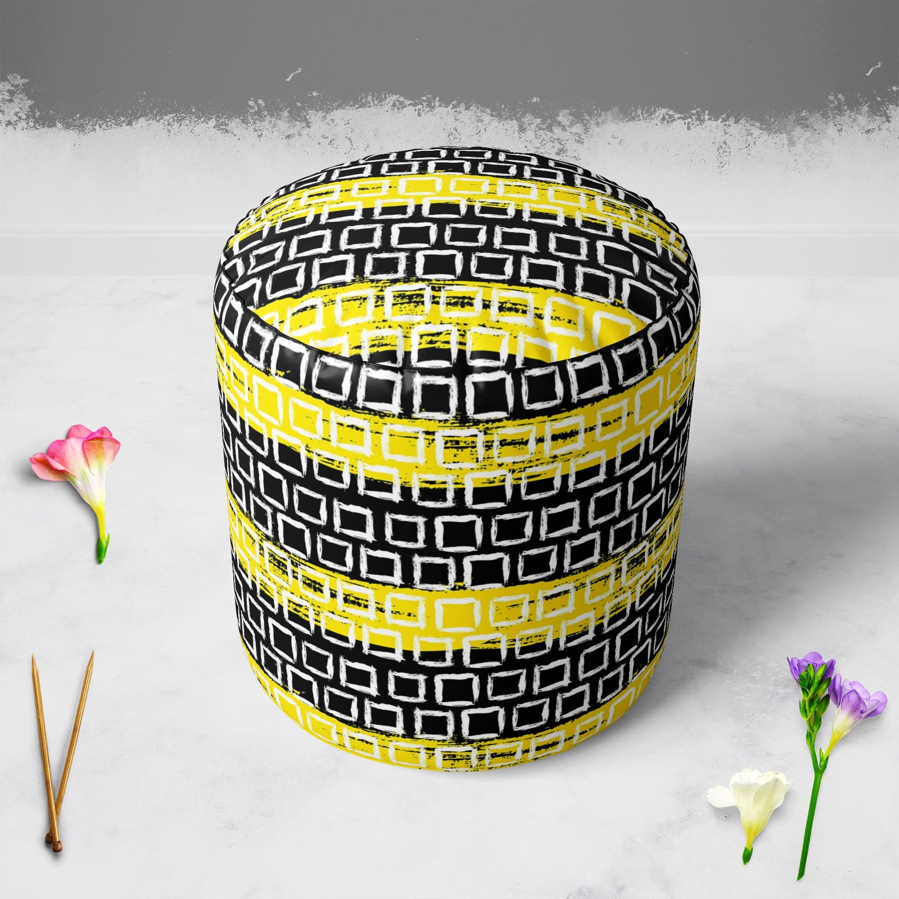 Mixed Geometric Art D1 Footstool Footrest Puffy Pouffe Ottoman Bean Bag | Canvas Fabric
