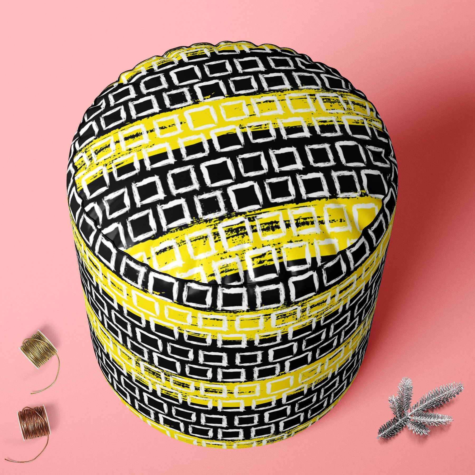 Mixed Geometric Art D1 Footstool Footrest Puffy Pouffe Ottoman Bean Bag | Canvas Fabric