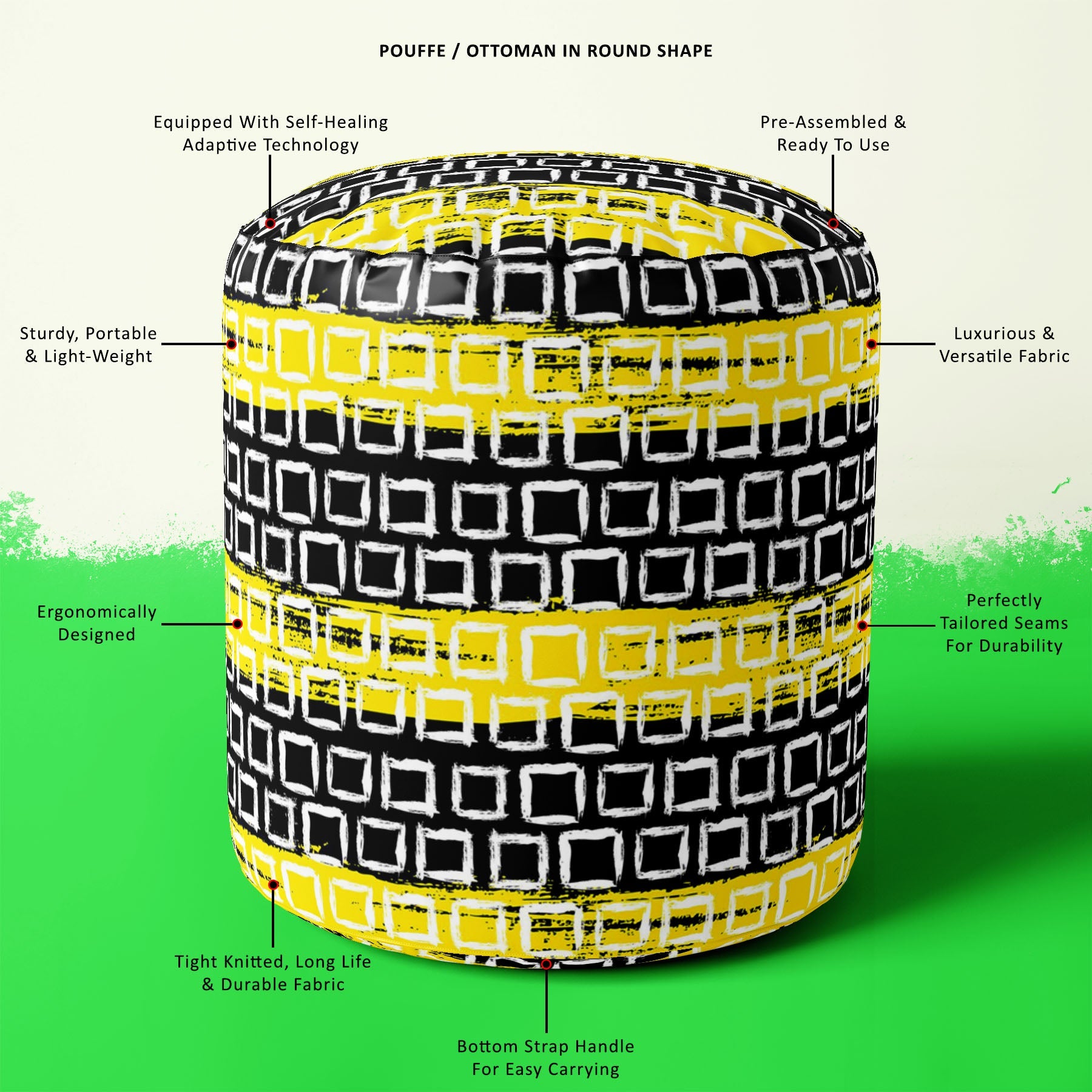 Mixed Geometric Art D1 Footstool Footrest Puffy Pouffe Ottoman Bean Bag | Canvas Fabric