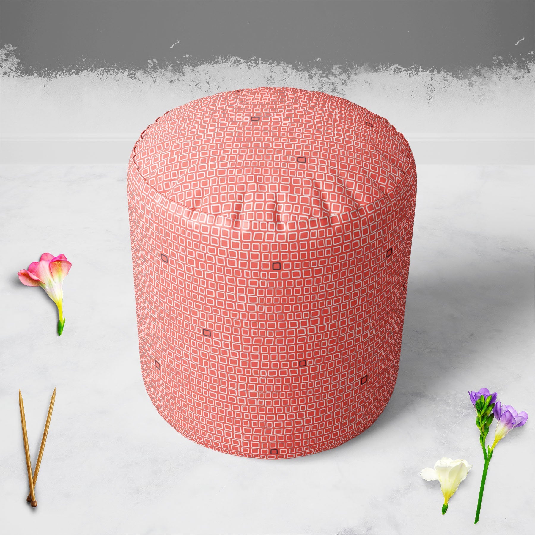 Mixed Geometric Art D2 Footstool Footrest Puffy Pouffe Ottoman Bean Bag | Canvas Fabric